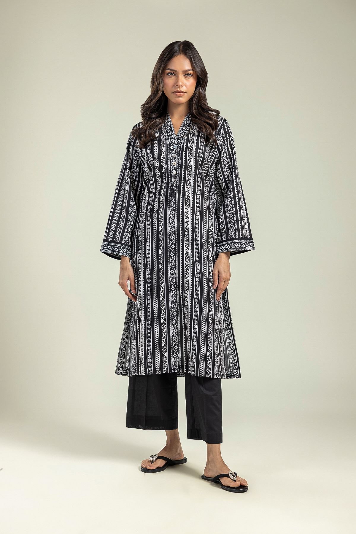Printed Cambric Long Cambric Kurta - 26-01-2E1-10TA-VG