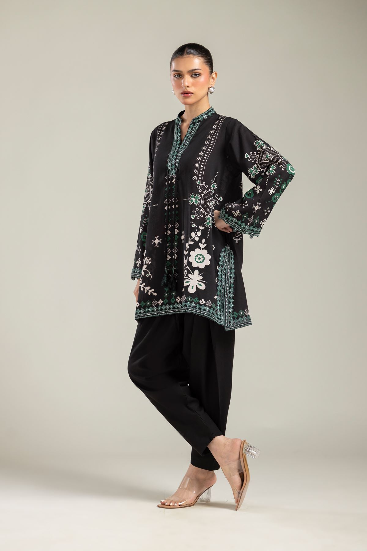 Embroidered Raw Silk Black Silk Shalwar - 2-26-202-A-F-VG