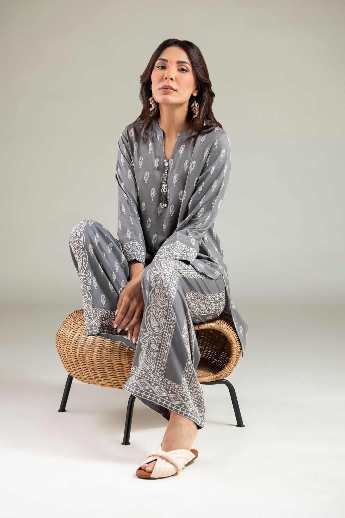 Printed Viscose Short V-Neck Kurta - 1-26-109-A-C-VG