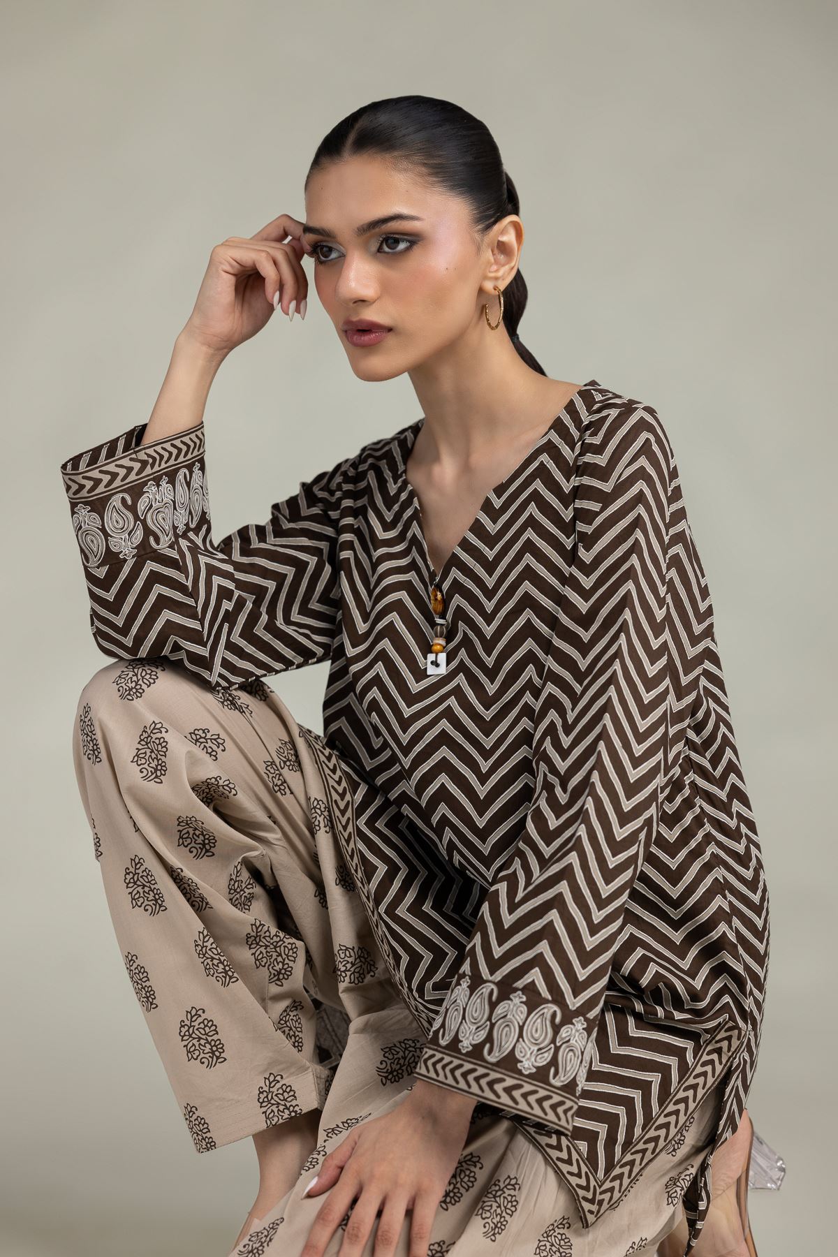 Printed Cambric Brown Short Kurta - 1-26-301-B-I1-VG