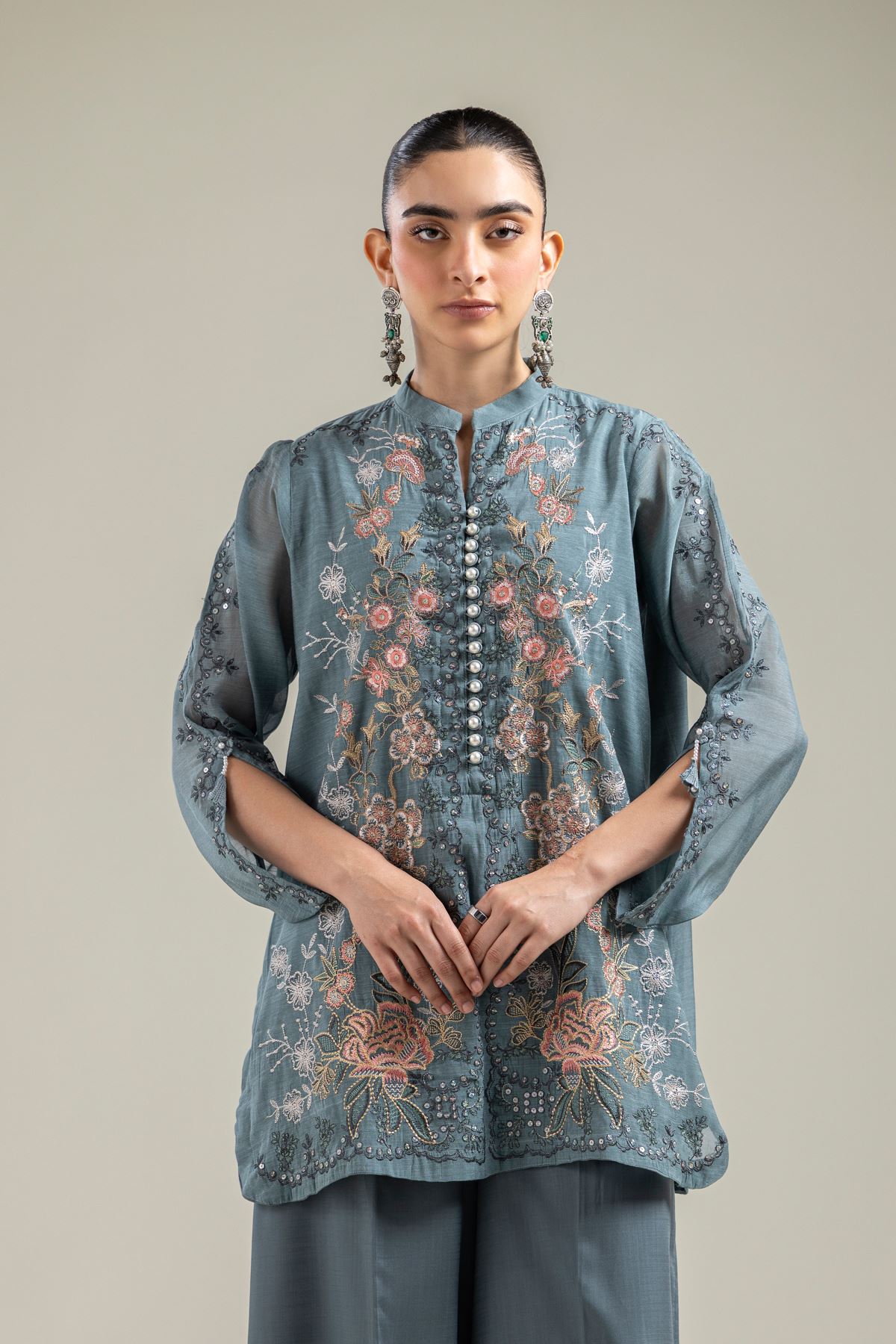 Paper Silk Embroidered Silk Kurta - 2-26-202-A-E-VG