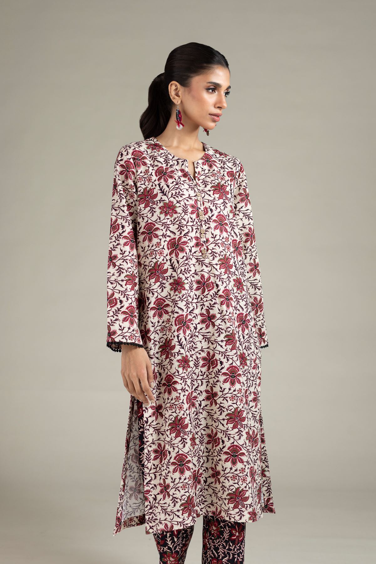 Printed Khaddar Kurta - 25-10-12E9-02TA-VG