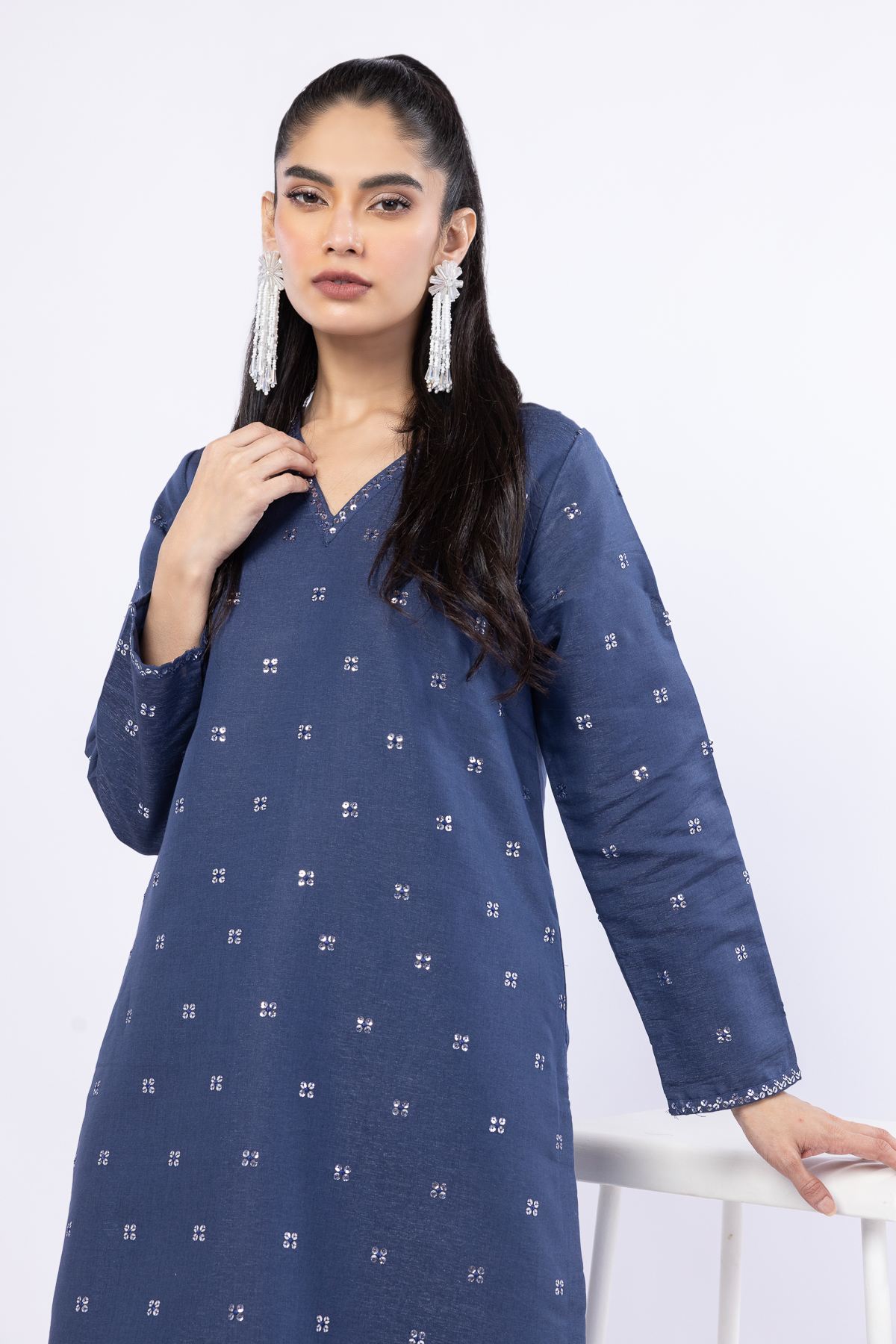 Embroidered Cotton Reflex Kurta - 25-05S22-05TB-VG