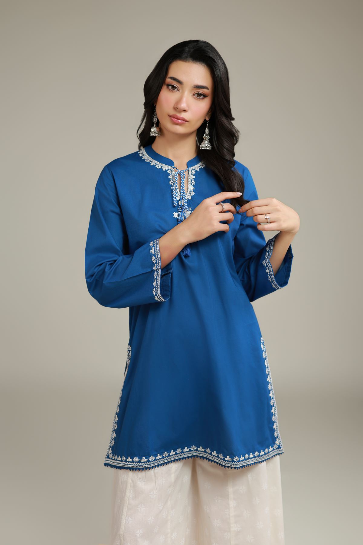 Embroidered Cambric Blue Cambric Kurta - 2-26-106-A-E-VG