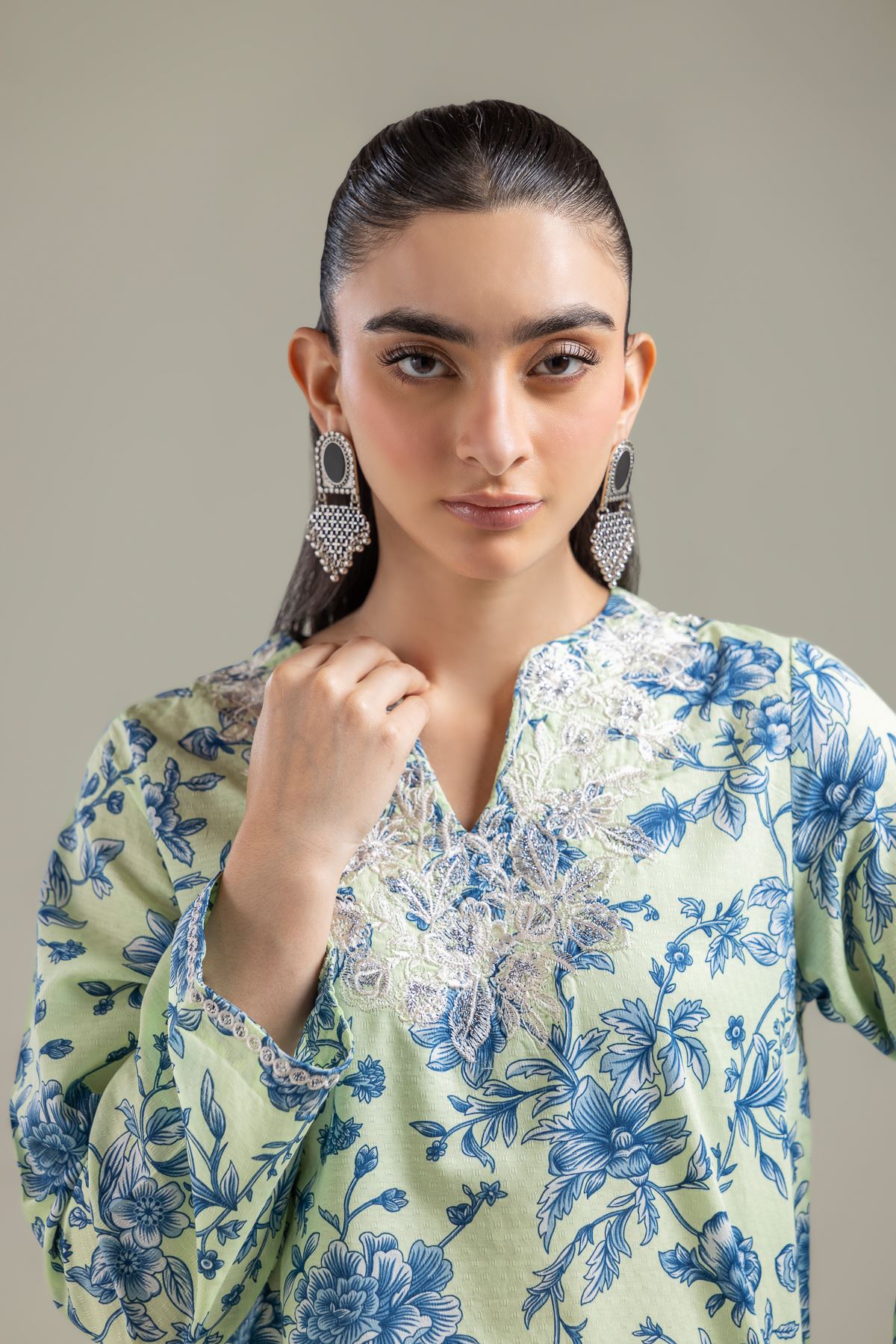 Embroidered Cotton Dobby Short Cotton Kurta - T-A22-26-122FI1-VG