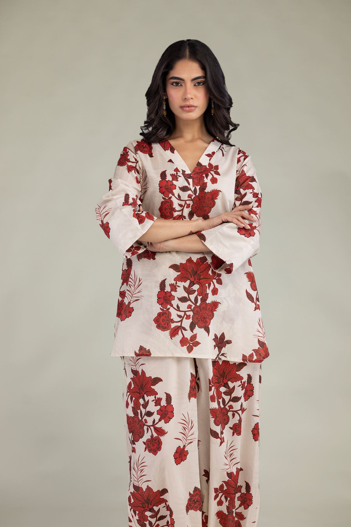 Printed Cambric Floral V-Neck Tunic - 6-26-208-A-J1-VG