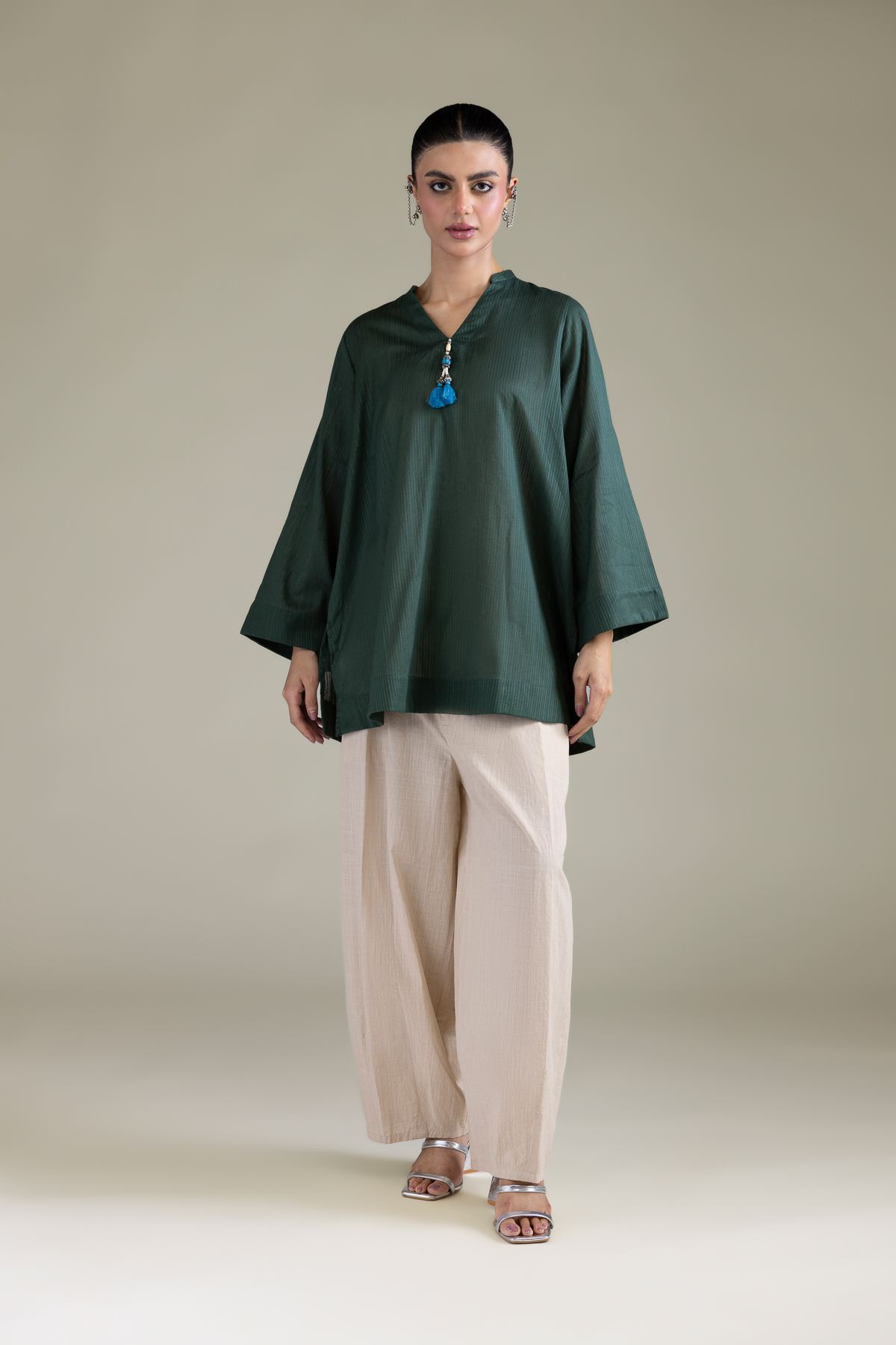 Dyed Cotton Dobby Solid V-Neck Kurta - T-A11-26-117FC1-VG