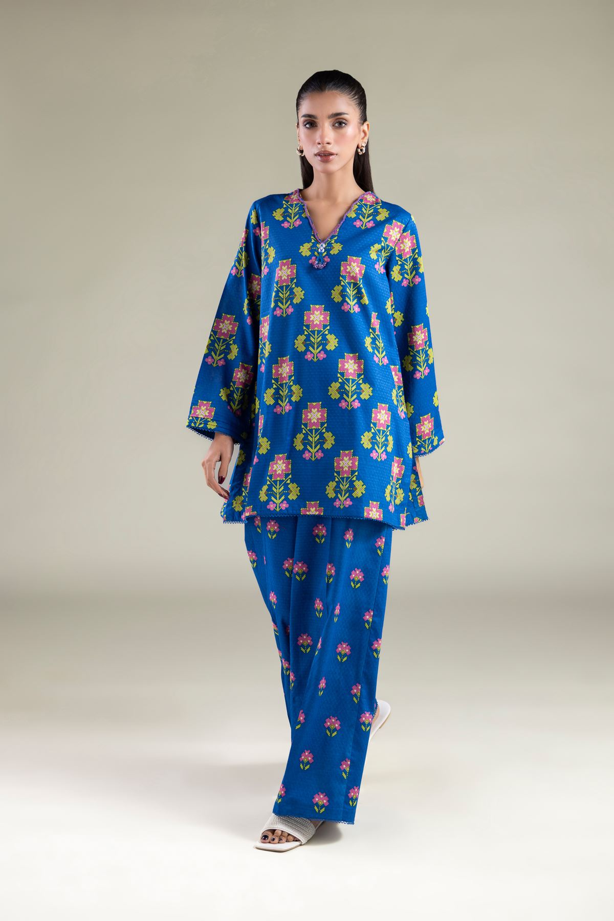 Printed Cotton Dobby Pants - 1-26-143-A-F-VG