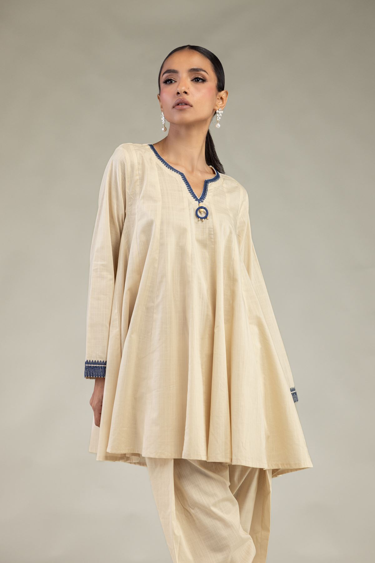 Textured Cotton Embroidered Short Cotton Kurta - 1-26-325-A-I1-VG