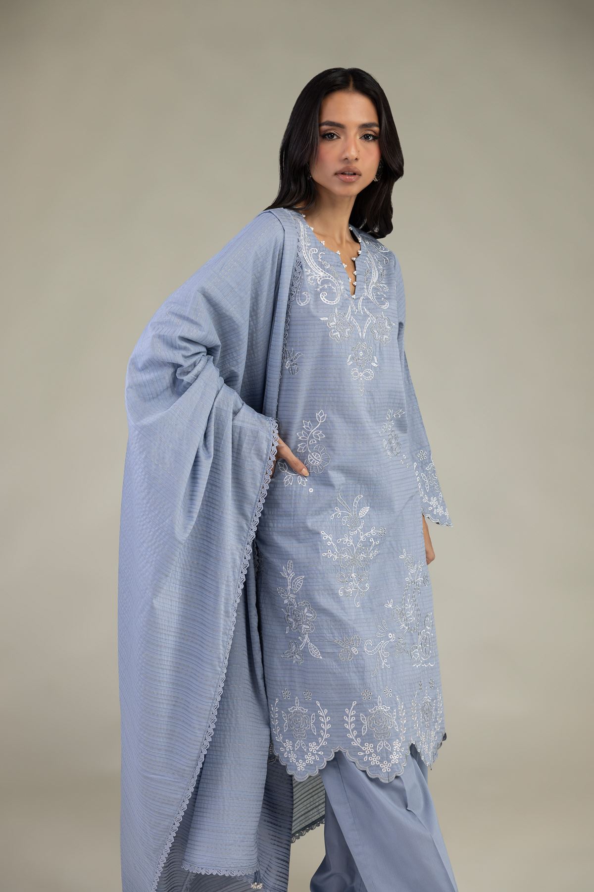 Embroidered Messuri Dobby Floral Tailored Set - 1-26-337-B-C1-VG