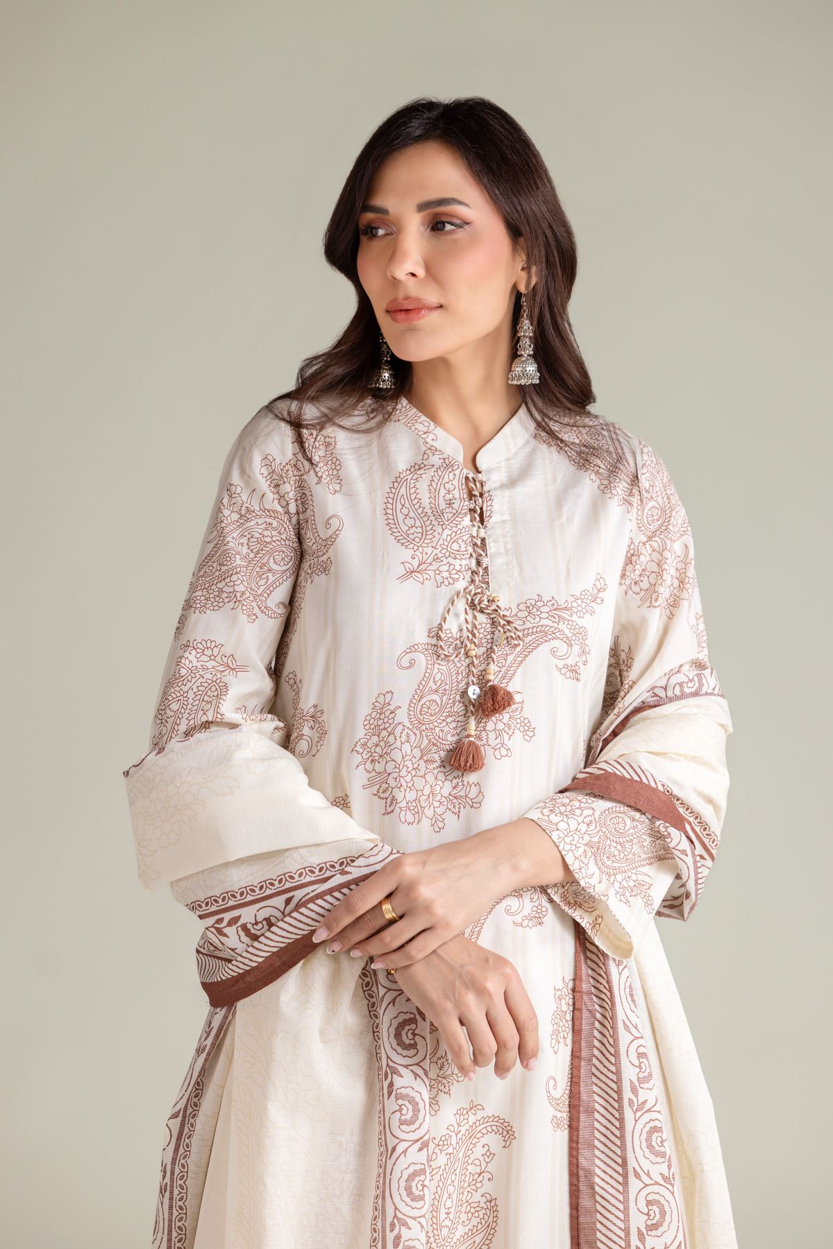 Embroidered Textured Lawn Paisley Lawn Dupatta - 1-26-139-C-D-VG