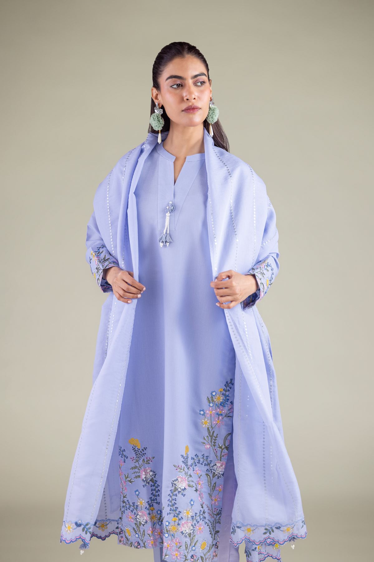 Embroidered Mesuri Floral Summer Dupatta - 2-26-104-A-E-VG