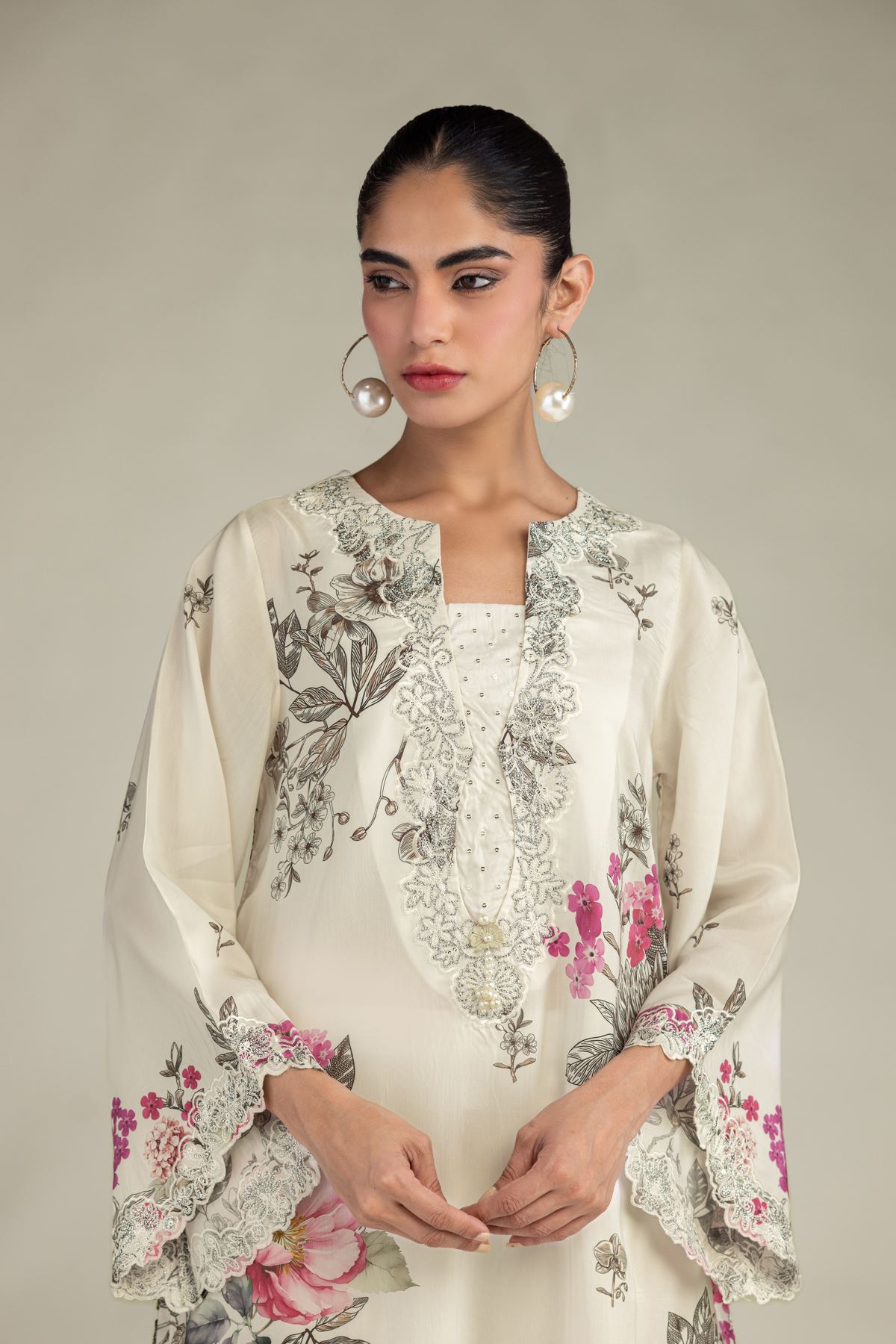 Embroidered Blended Viscose Floral Long Kurta - 1-26-241-B-F1-VG
