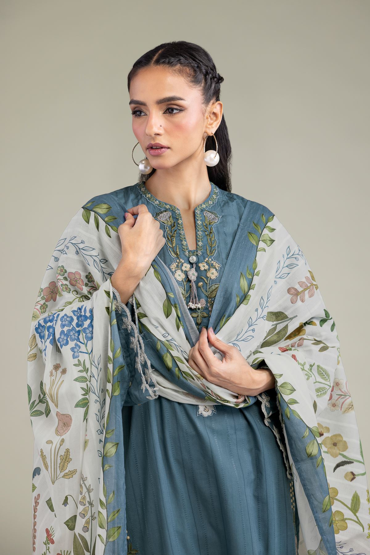Embroidered Textured Cotton Floral Cotton Dupatta - 1-26-213-A-J1-VG