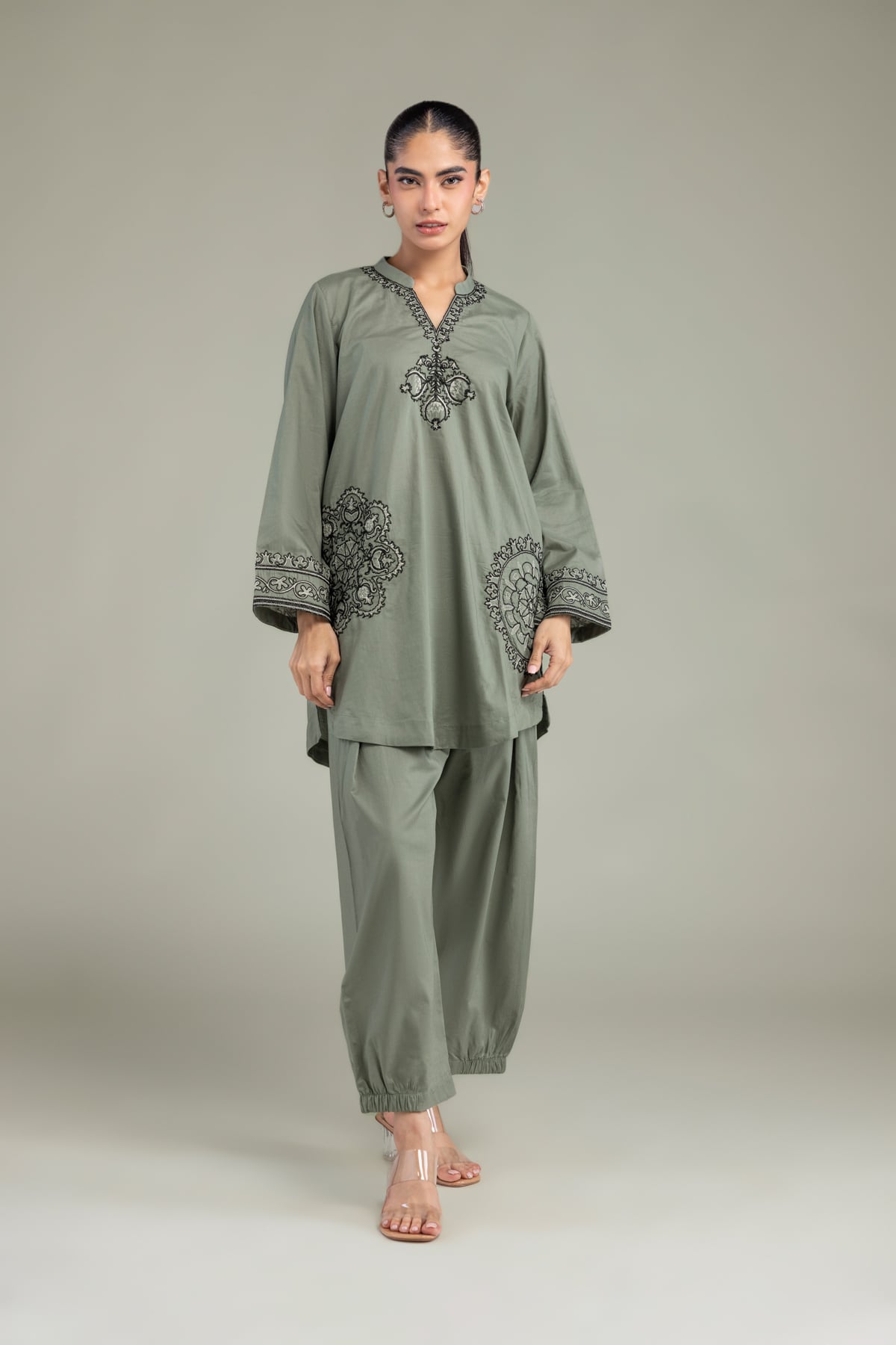 Dyed Cambric Olive Cambric Shalwar - 1-26-102-A-F-VG