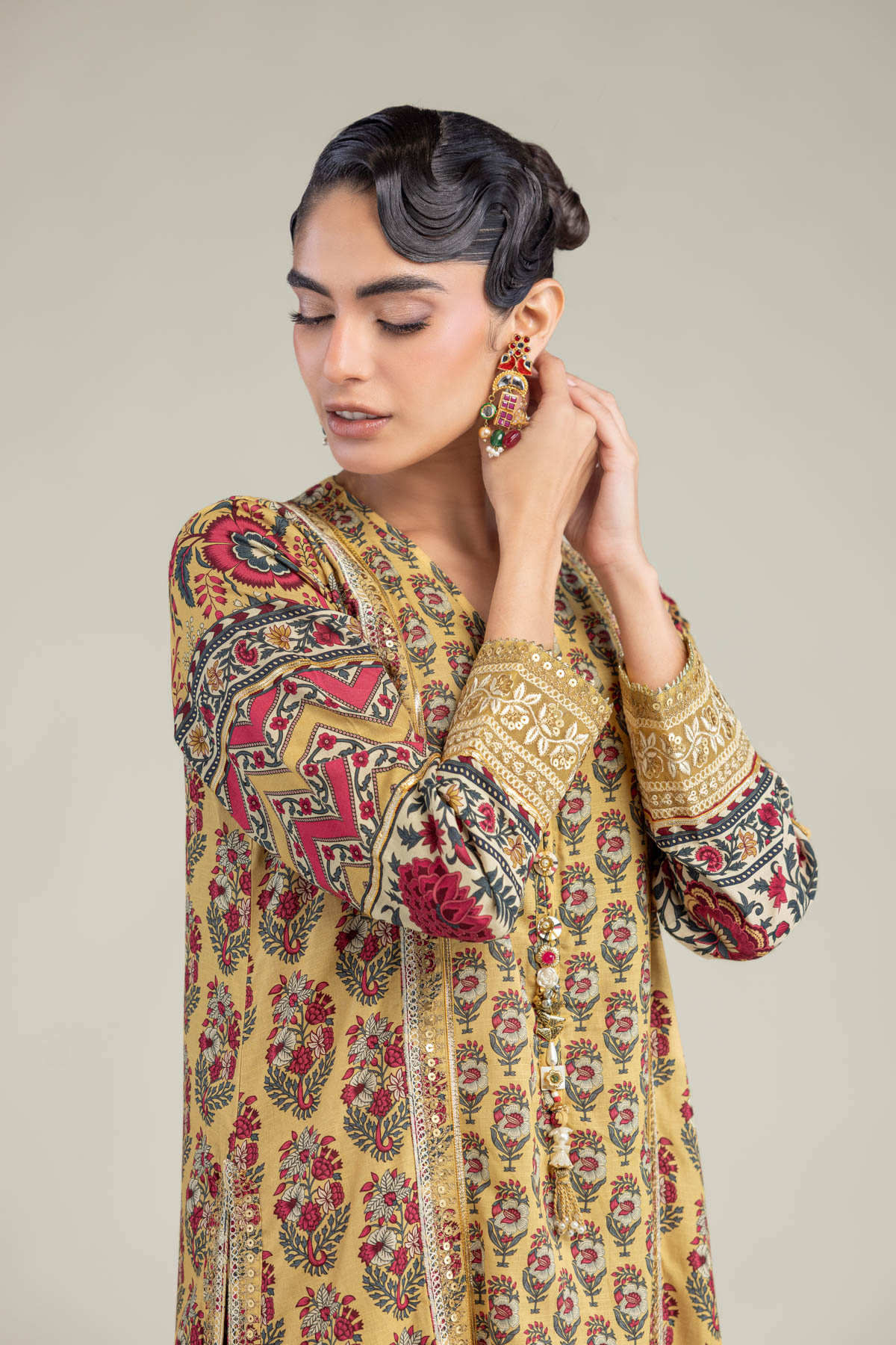 Embroidered Raw Silk Floral Silk Kurta - 1-26-102-A-F-VG
