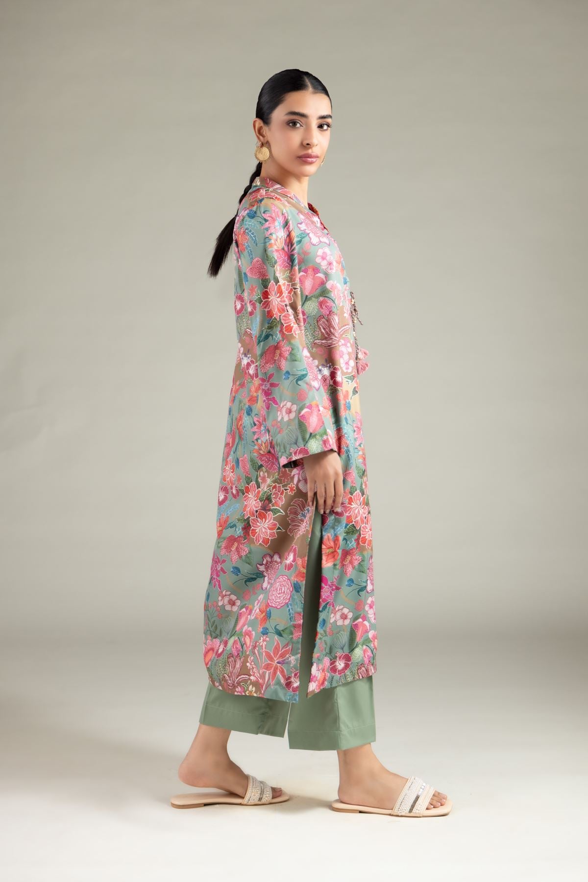Printed Polyester Silk Pants - 1-26-105-B-F-VG