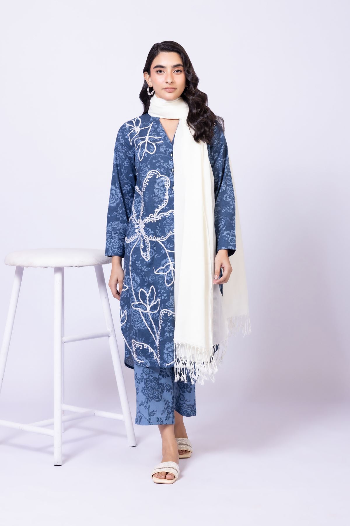 Embroidered Heavy Textured Cotton Kurta - 25-W02iB-09TA-VG