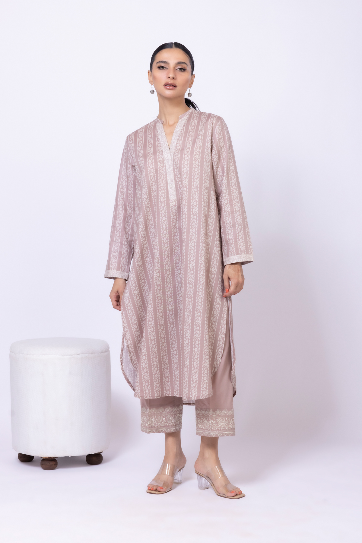Printed Cambric Kurta - 25-04E43-04TB-VG