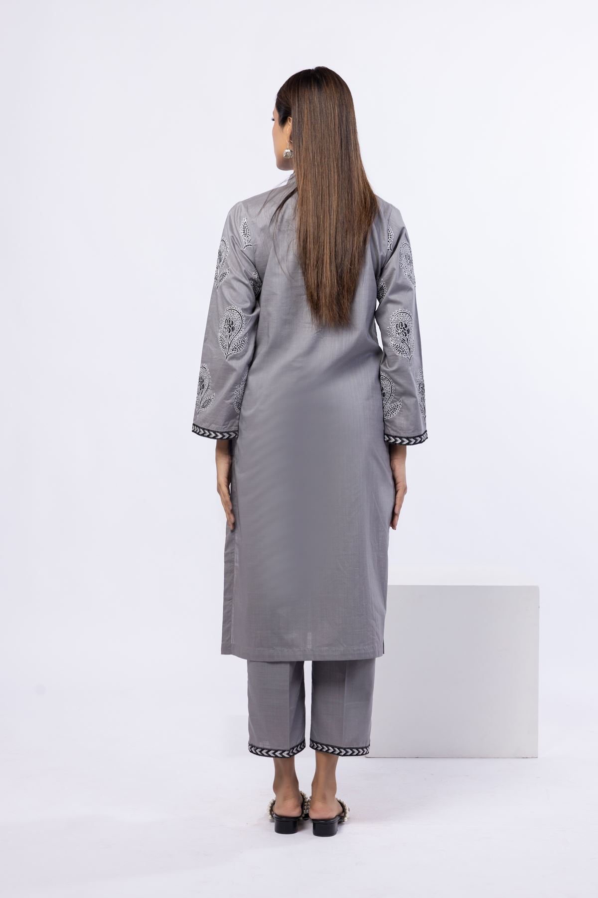 Embroidered Crosshatch Poplin Kurta - 25-W02iB-02TA-VG