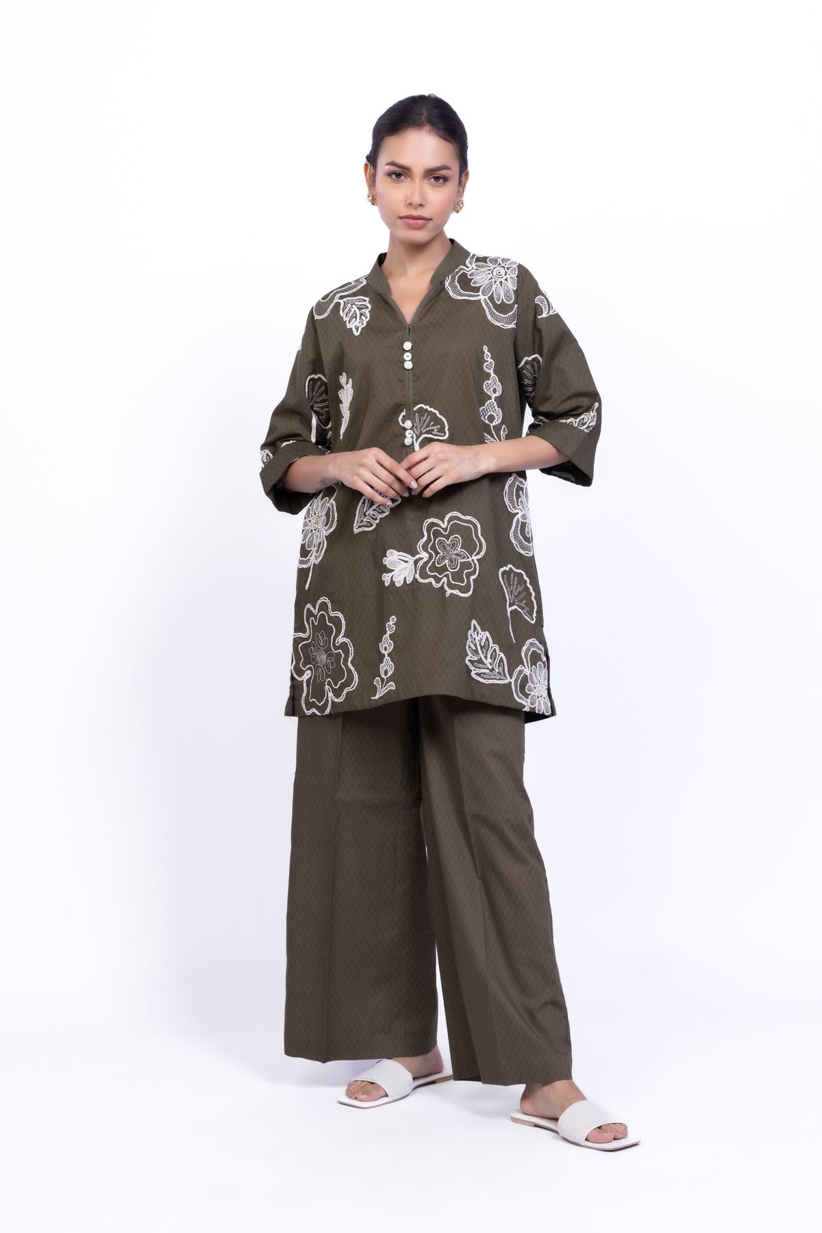 Embroidered Cotton Dobby Kurta - 25-09-11E11-07TB-VG