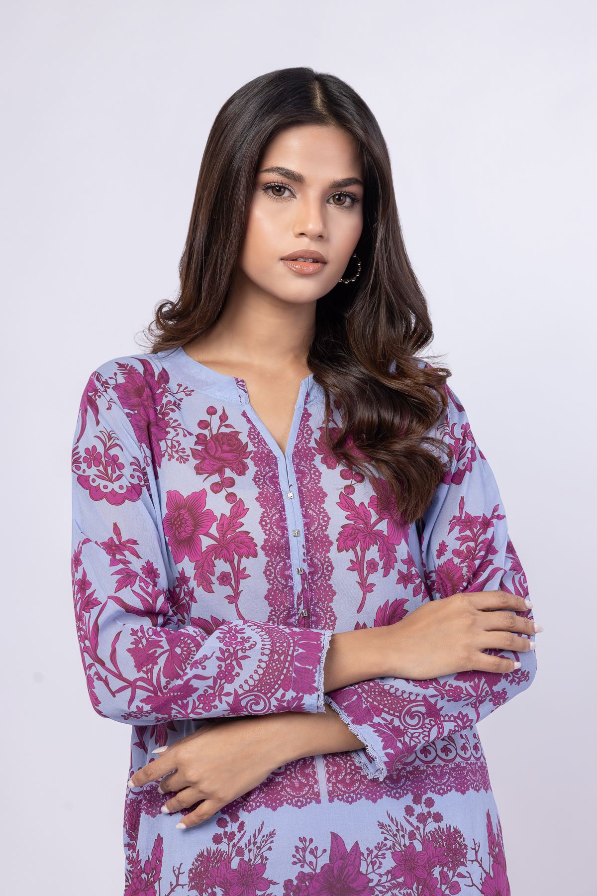 Printed Swiss Voile Kurta - 25-09-11W3-02SA-VG