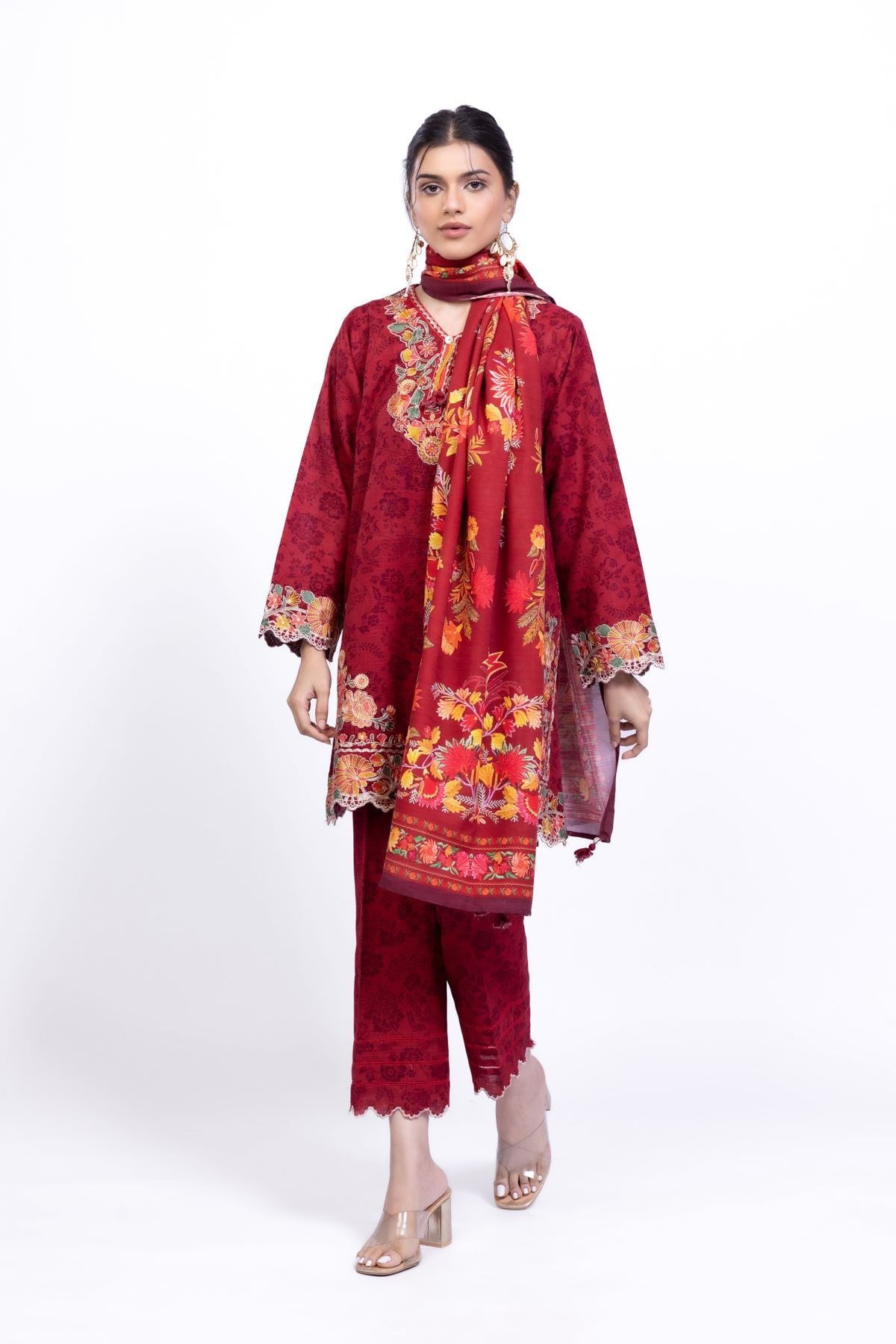 Printed Textured Cotton Dupatta - DK03C-VG