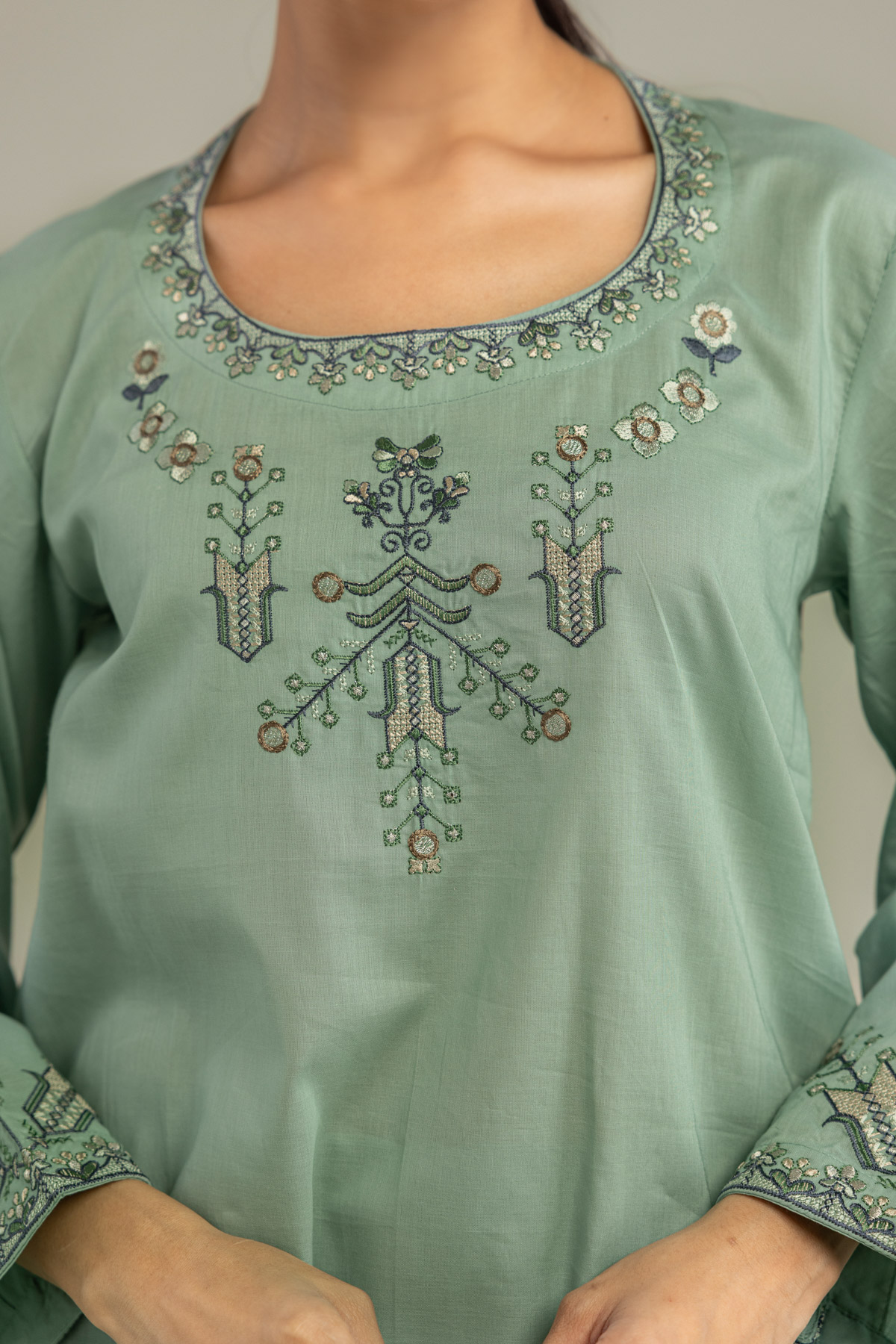 Embroidered Cambric Green Cambric Kurta - 1-26-102-A-F-VG