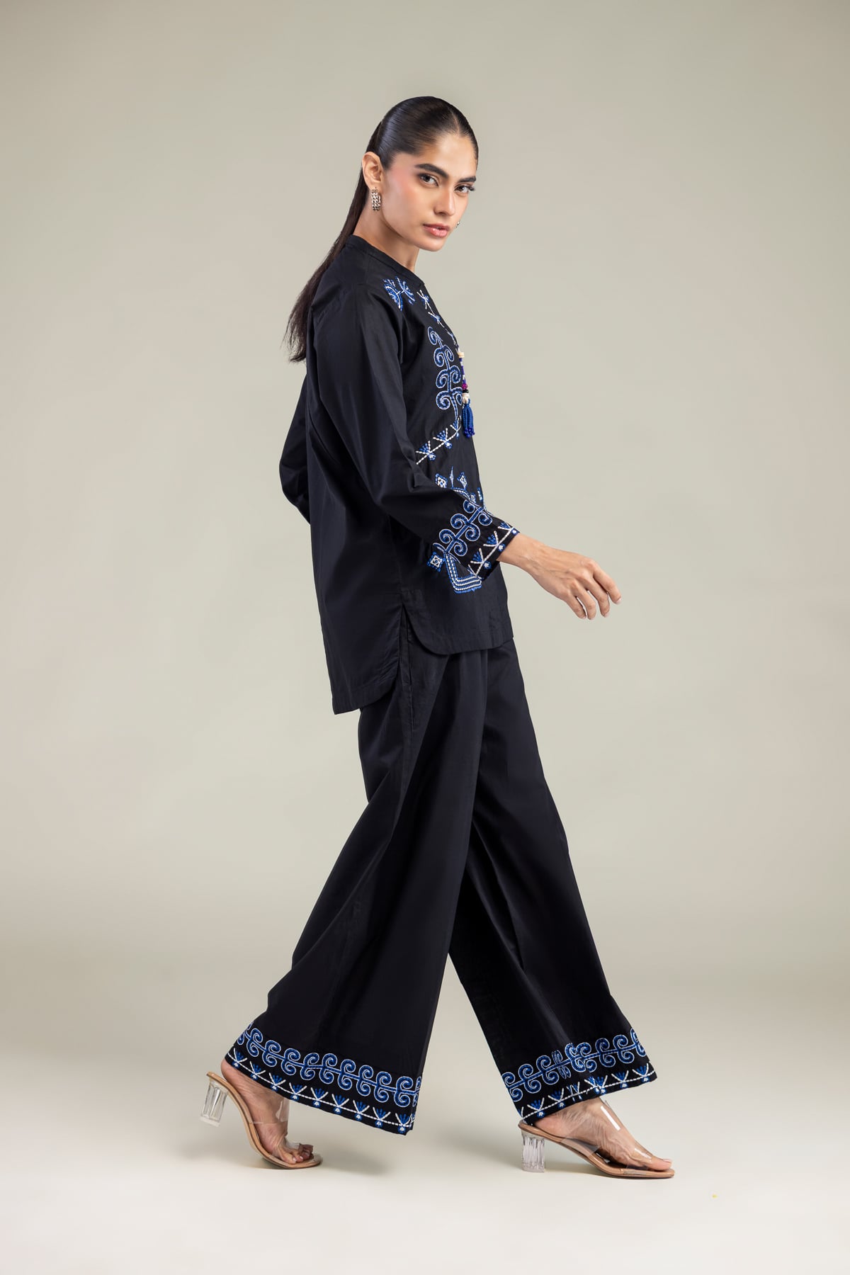 Dyed Cambric Black Cambric Trousers - A22-26-214FH1-VG