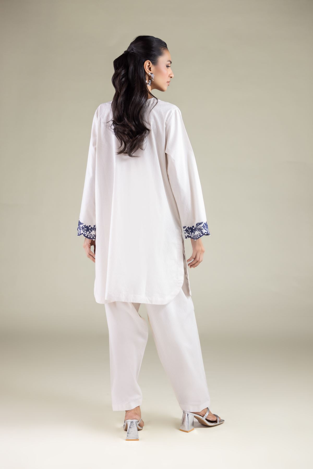 Embroidered Cotton Dobby Floral V-Neck Kurta - 1-26-108-A-F-VG