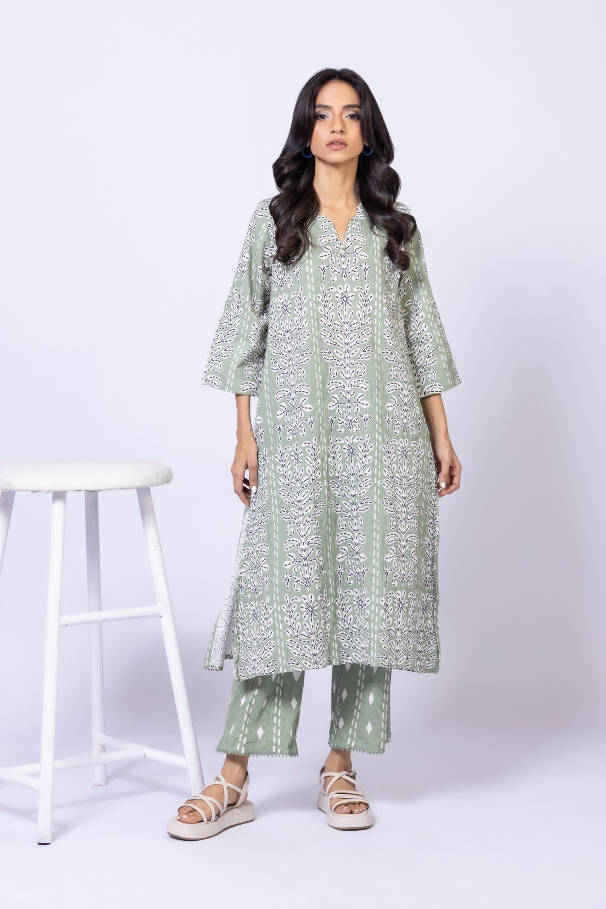 Printed Cotton Crinkle Kurta - 25-10-11E4-04TB-VG