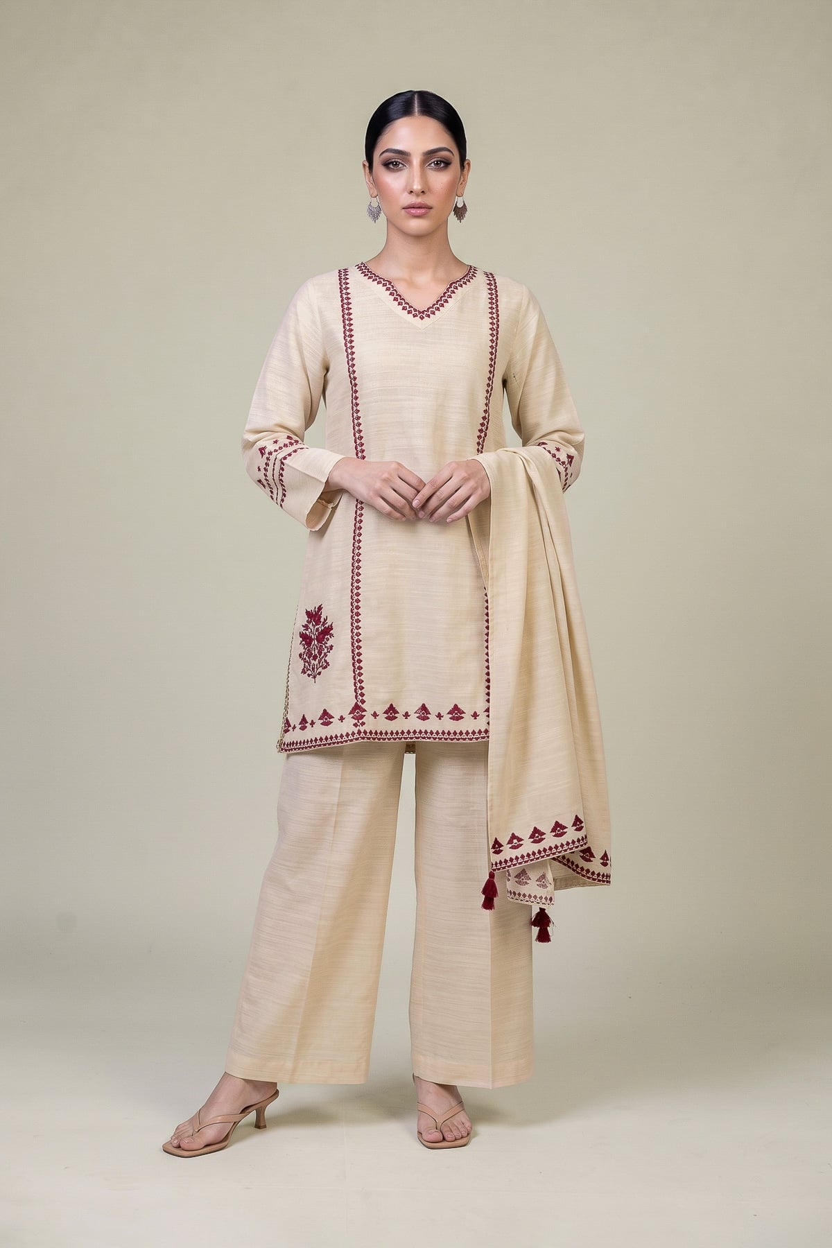 Embroidered Light Khaddar Solid Khaddar Pants - 2-26-308-A-G1-VG