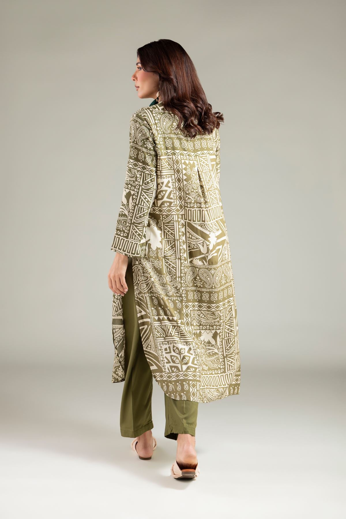 Printed Viscose Long V-Neck Kurta - 1-26-108-A-F-VG