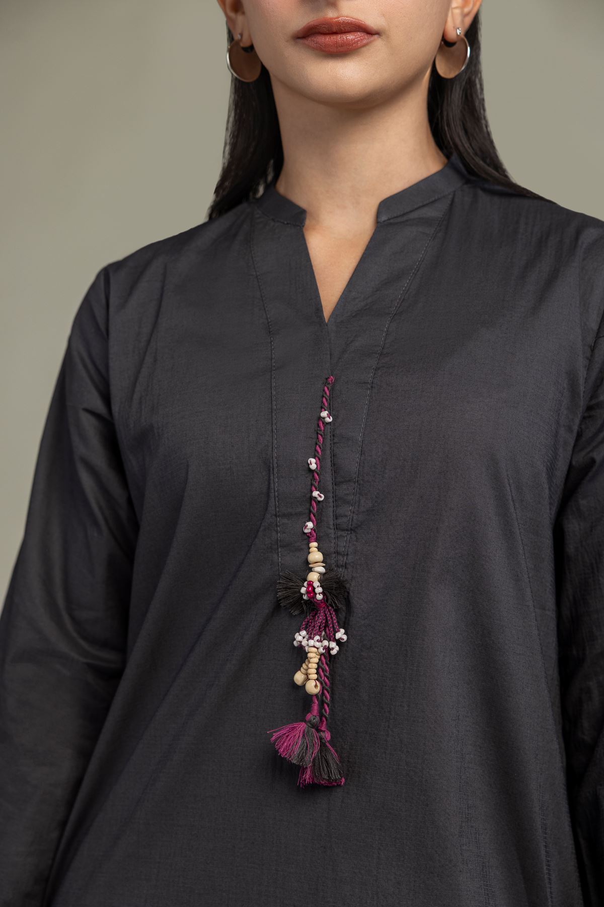 Dyed Cotton Crinkle Solid V-Neck Kurta - 1-26-102-A-F-VG