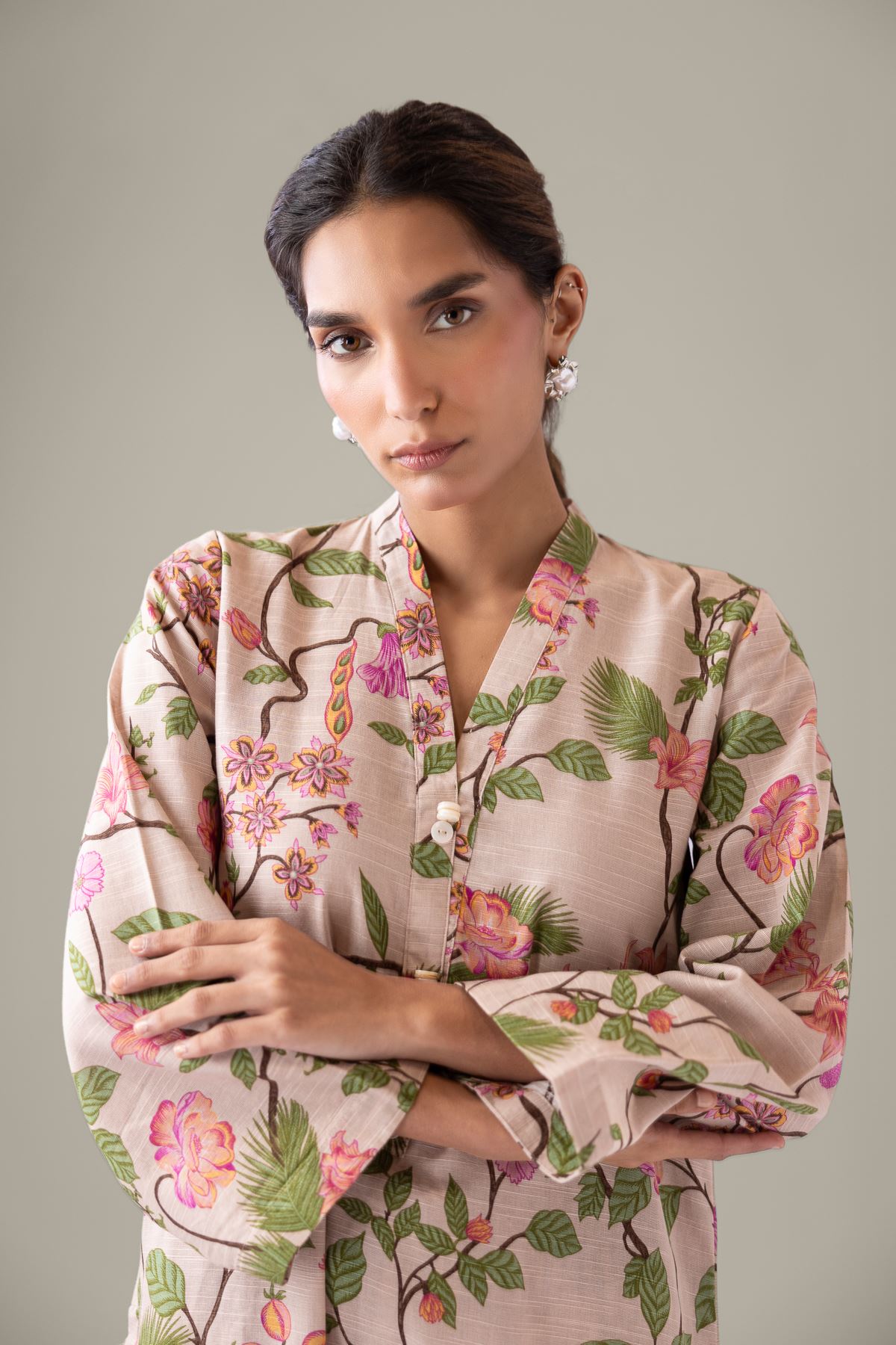 Printed Khaddar Kurta - 25-10-11E8-11TB-VG