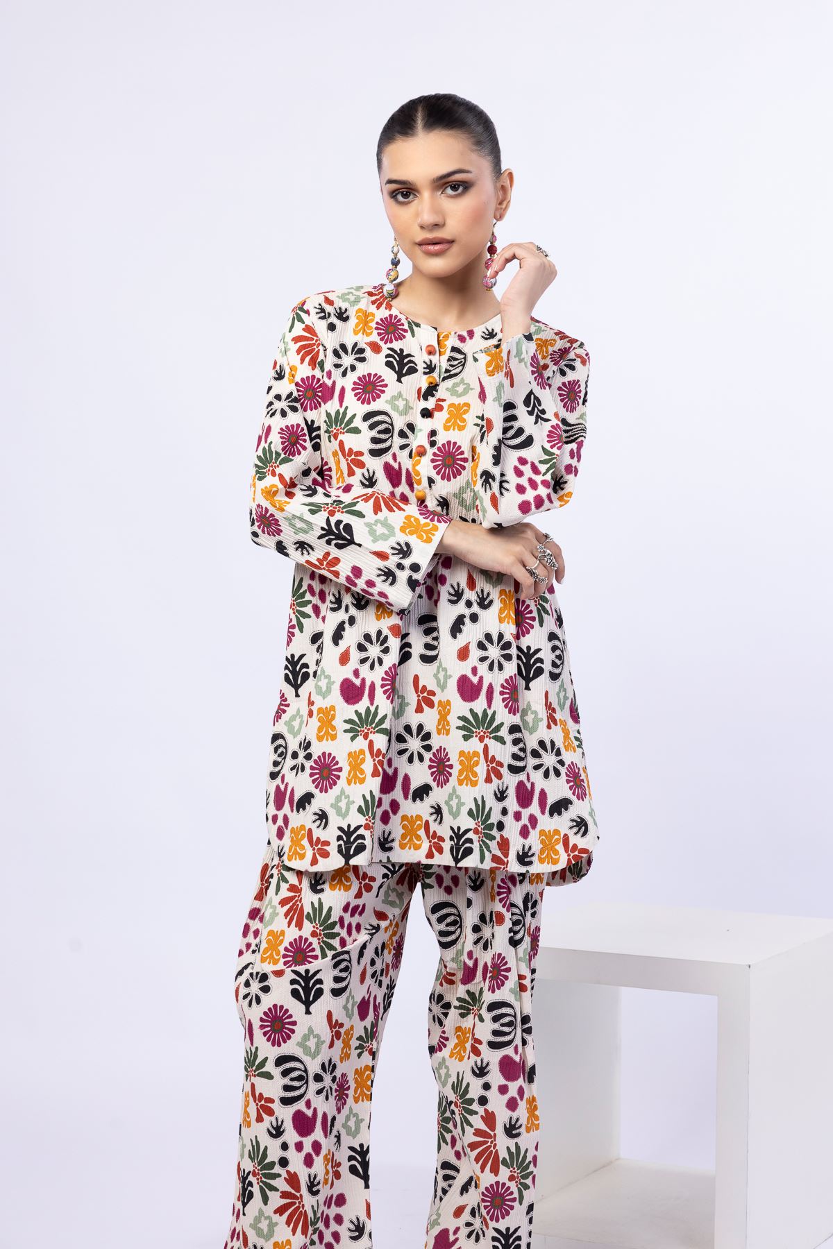 Printed Ripple Crinkle Kurta - 25-08-8E1-03TA-VG