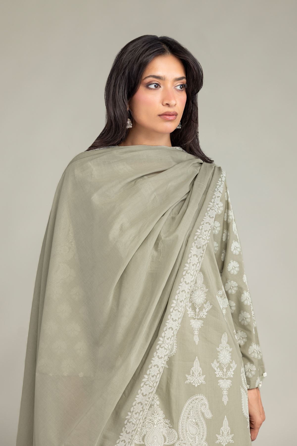 Printed Lawn Olive Lawn Dupatta - 1-26-102-A-F-VG