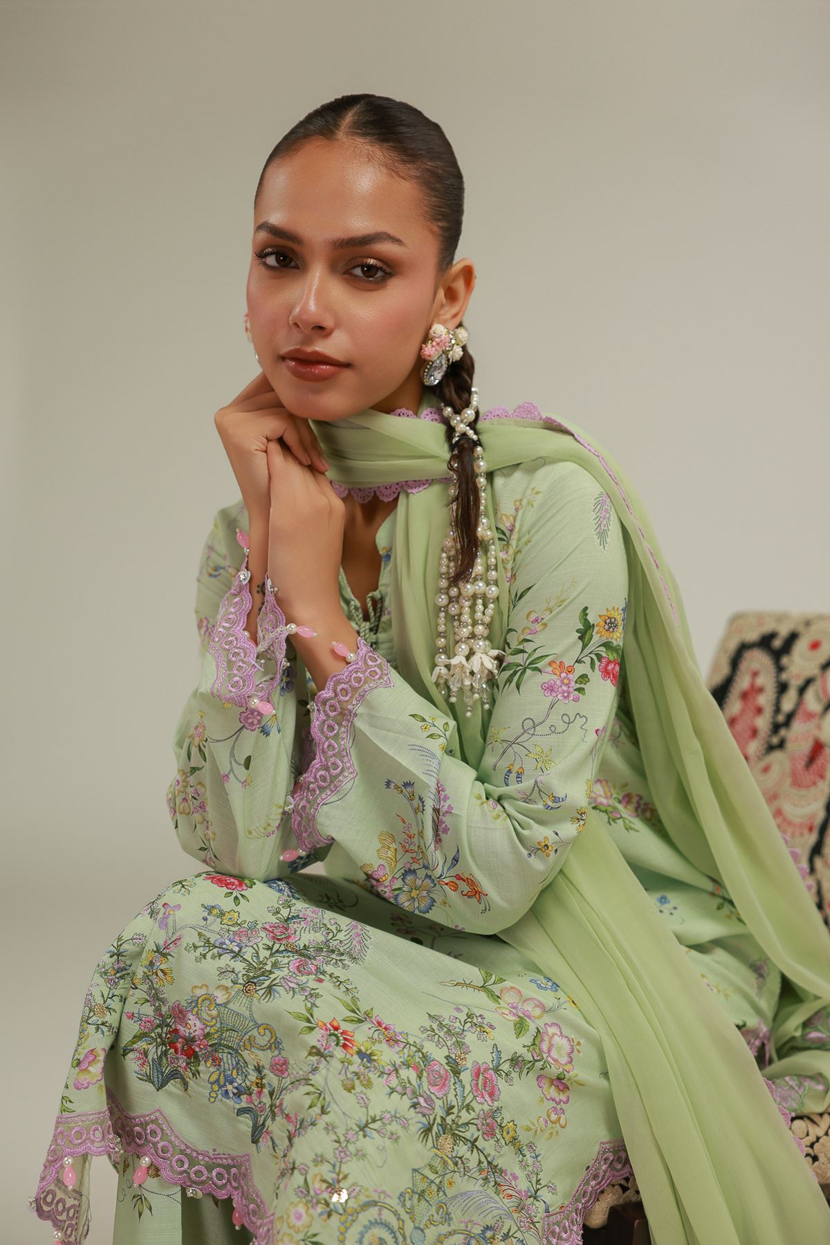 Embroidered Chiffon Summer Floral Dupatta - 2-26-101-A-A-VG