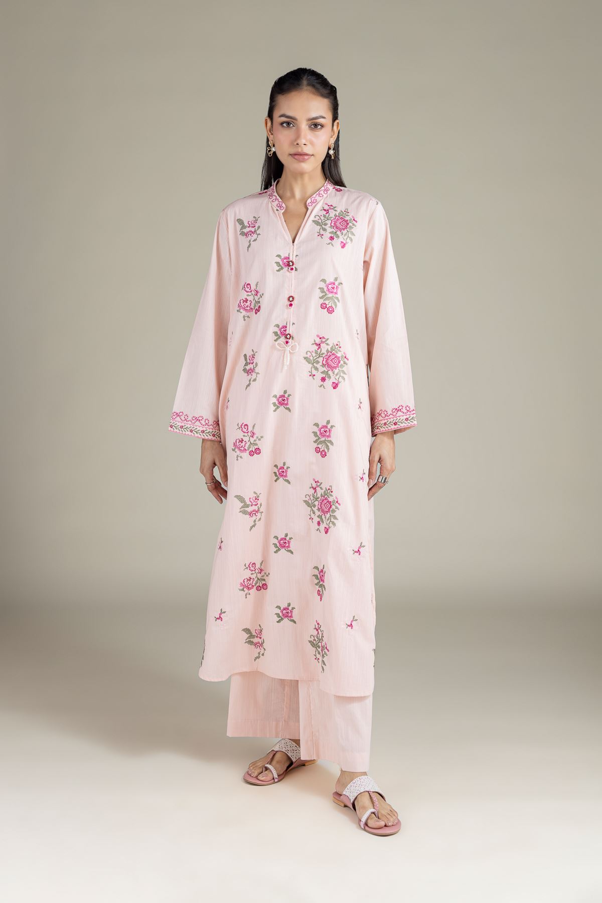 Embroidered Textured Cambric Solid Pants - 1-26-126-A-A-VG