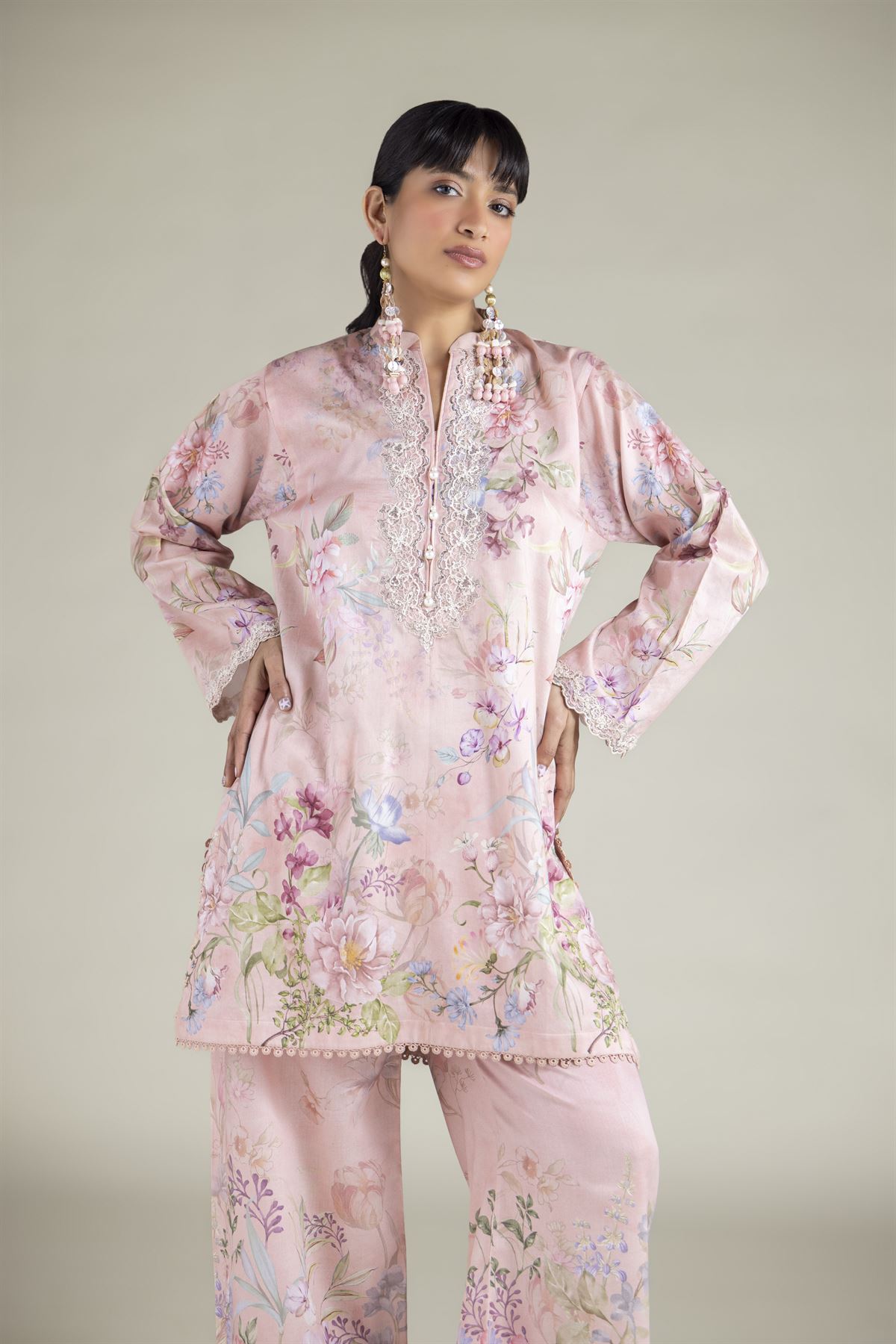 Embroidered Satin Fabrics 2 Piece | Top and Bottom - A113-26-111EE1-VG