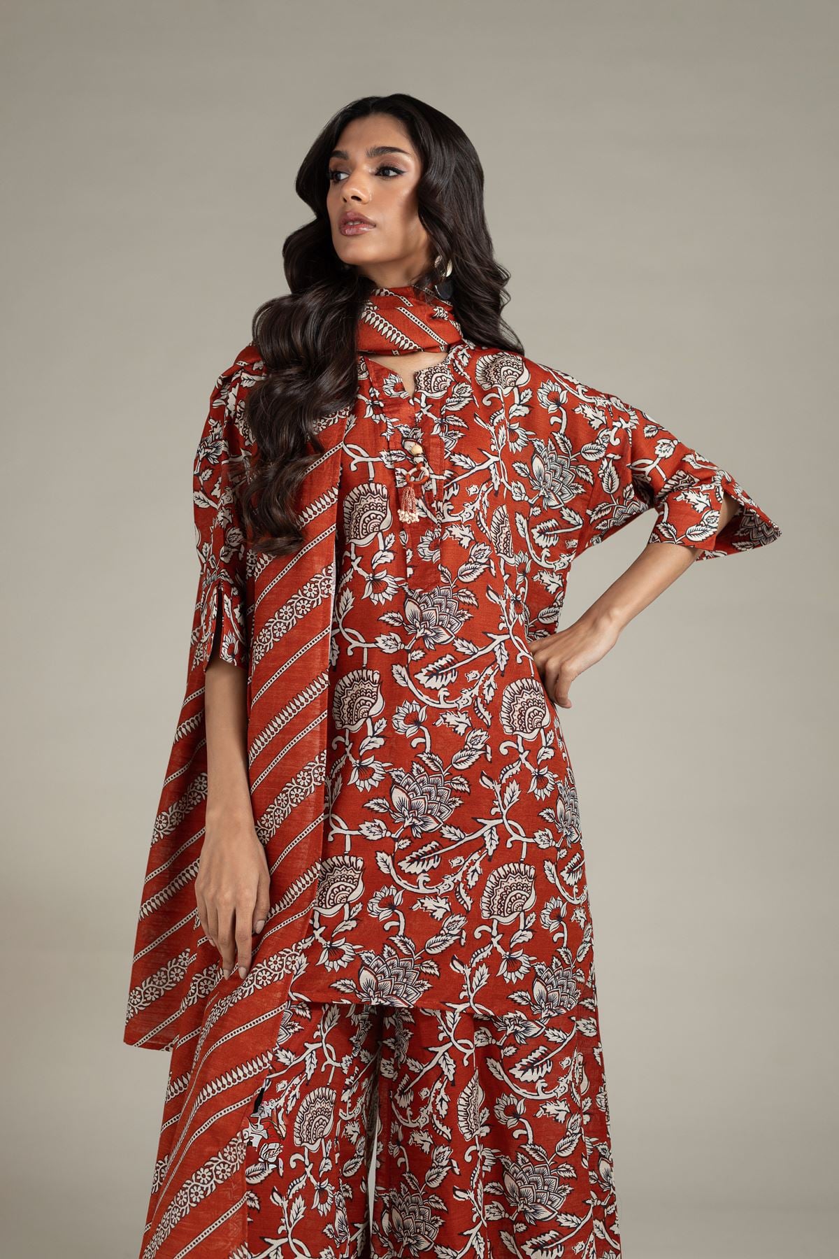 Printed Textured Cotton Dupatta - 25-04EX10-07TA-VG