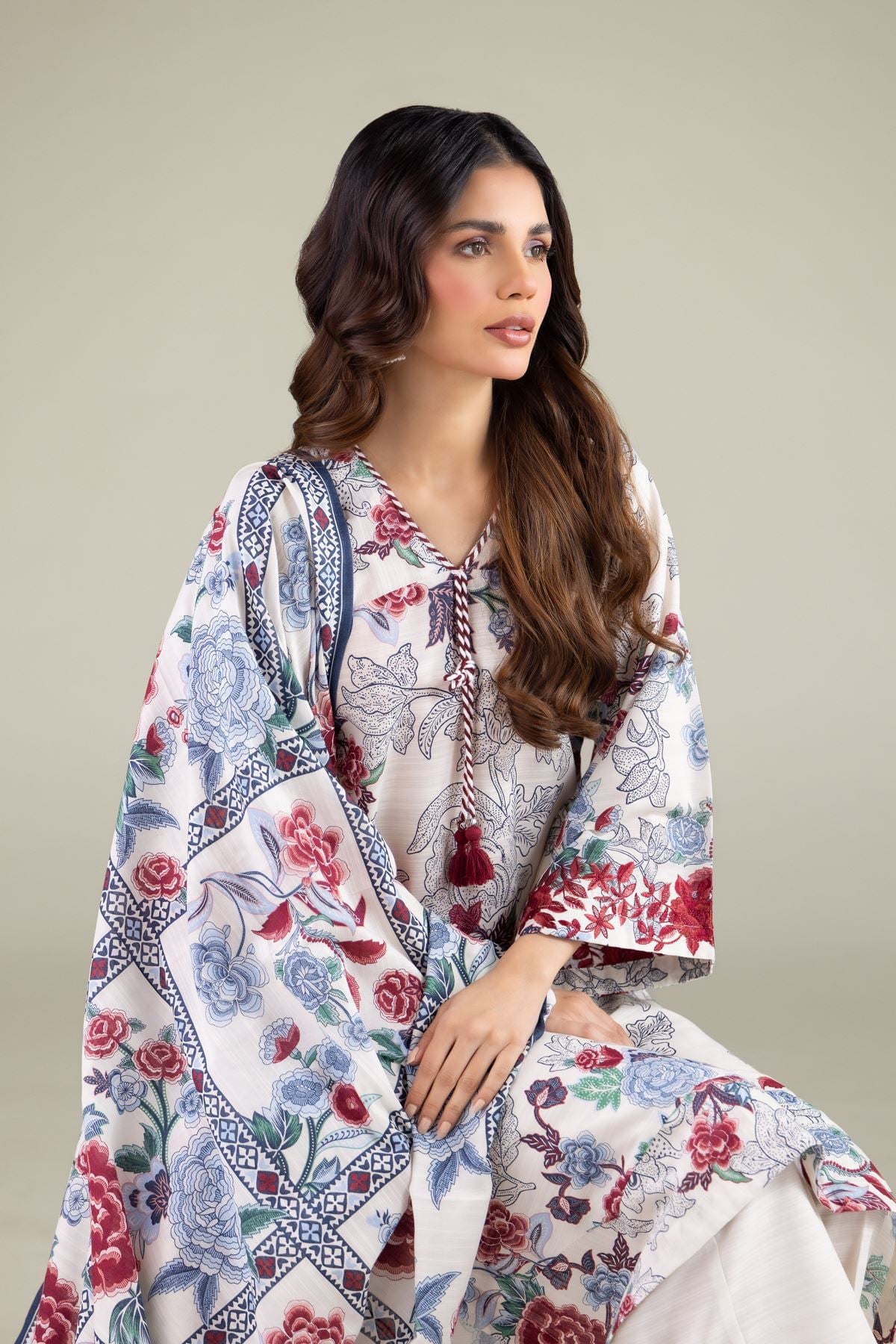 Embroidered Textured Cotton Floral Geometric Dupatta - 1-26-119-A-B-VG