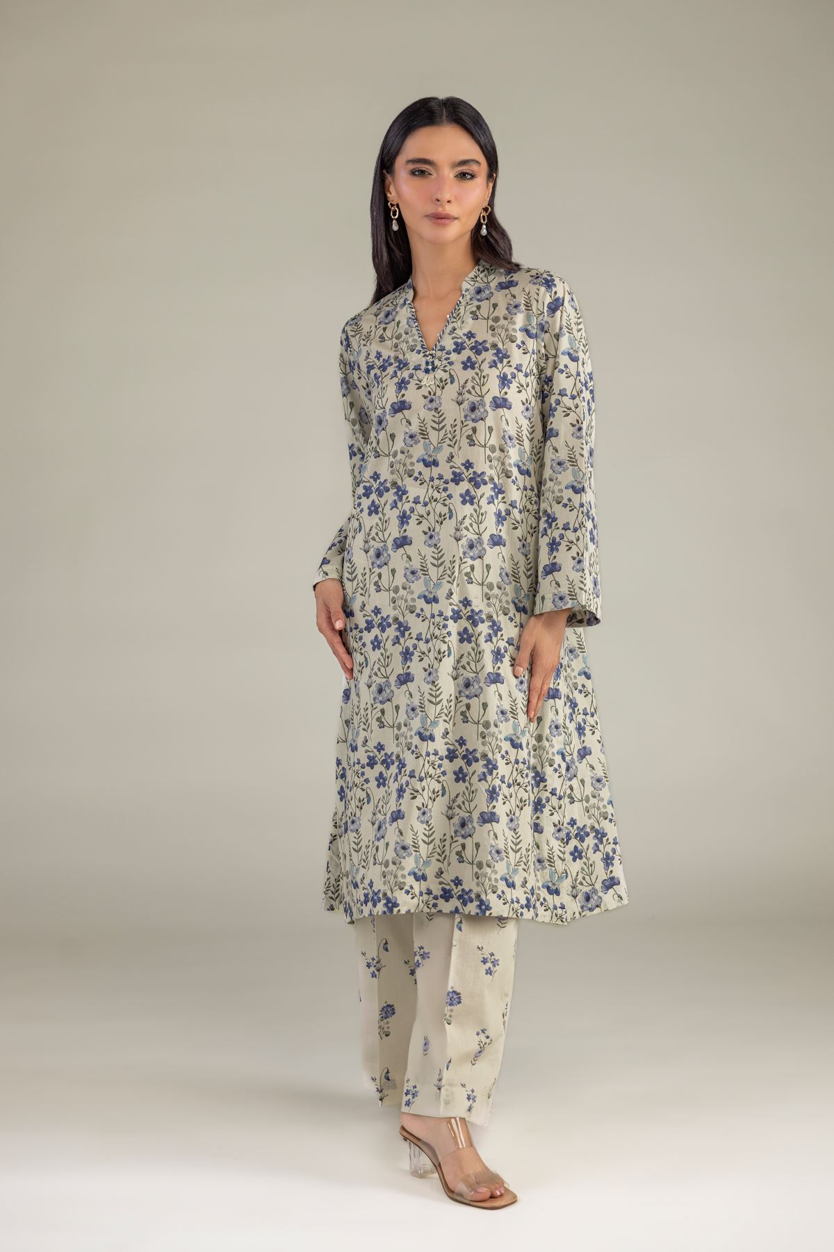Printed Cambric Floral Longline Kurta - 1-26-102-A-F-VG