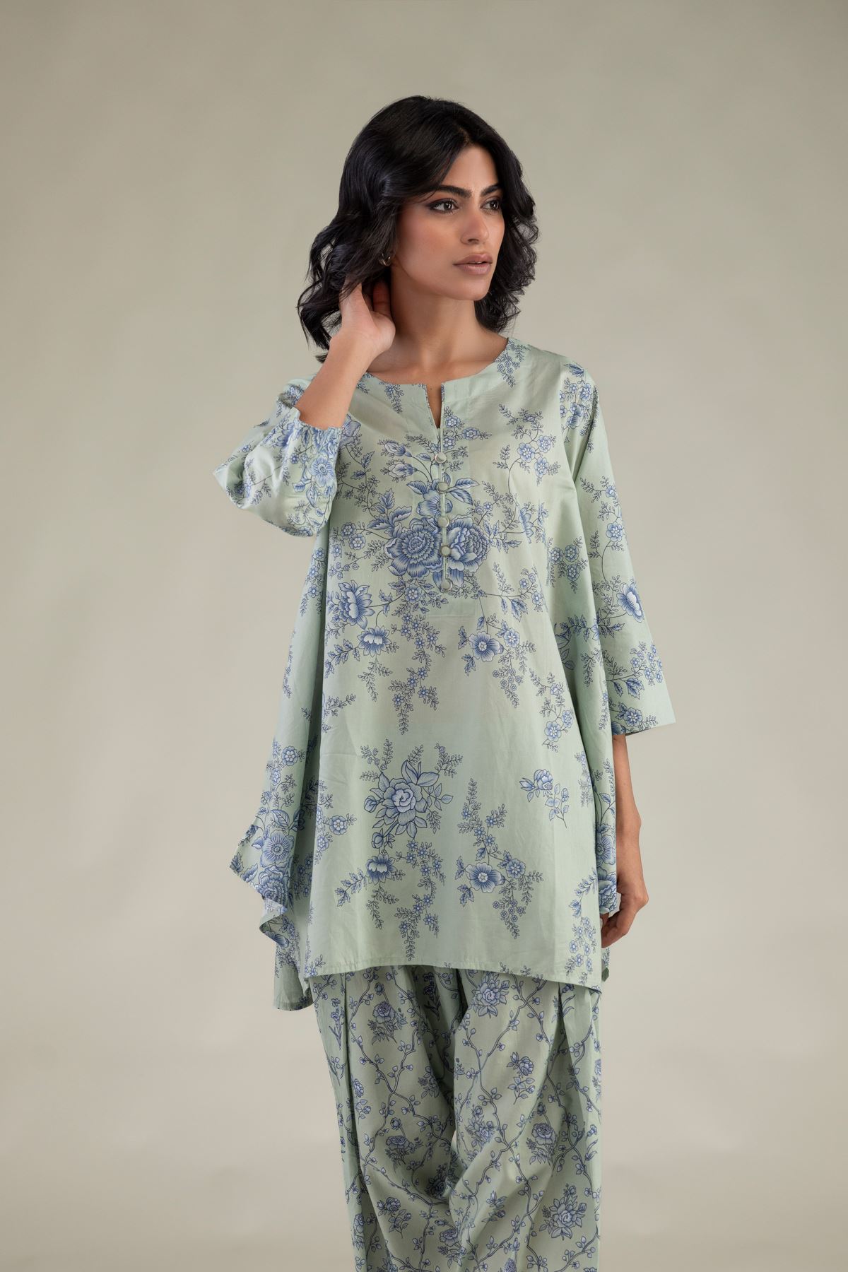 Embroidered Cambric Mint Short Kurta - 1-26-248-B-G1-VG