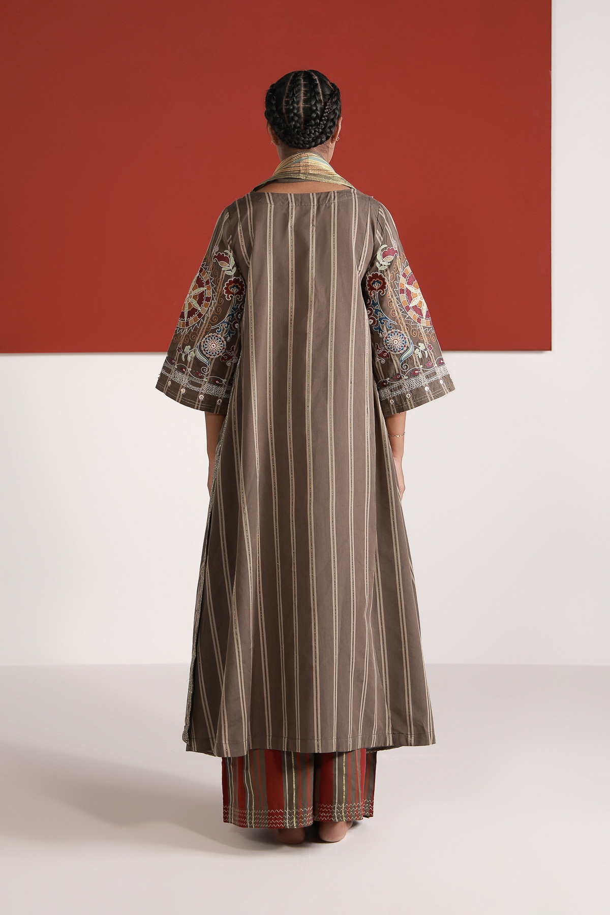 Yarn Dyed Embroidered Handwoven Kurta - 2-26-202-A-D-VG