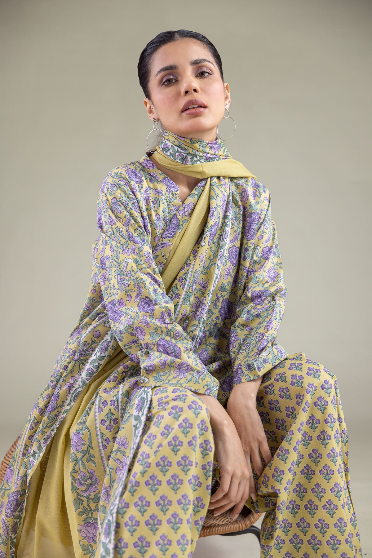Printed Lawn Floral Spring Dupatta - 1-26-119-A-B-VG