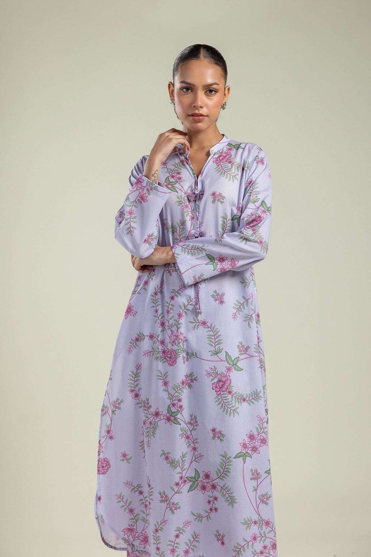 Printed Cambric Floral Longline Kurta - 26-01-1E5-08TB-VG