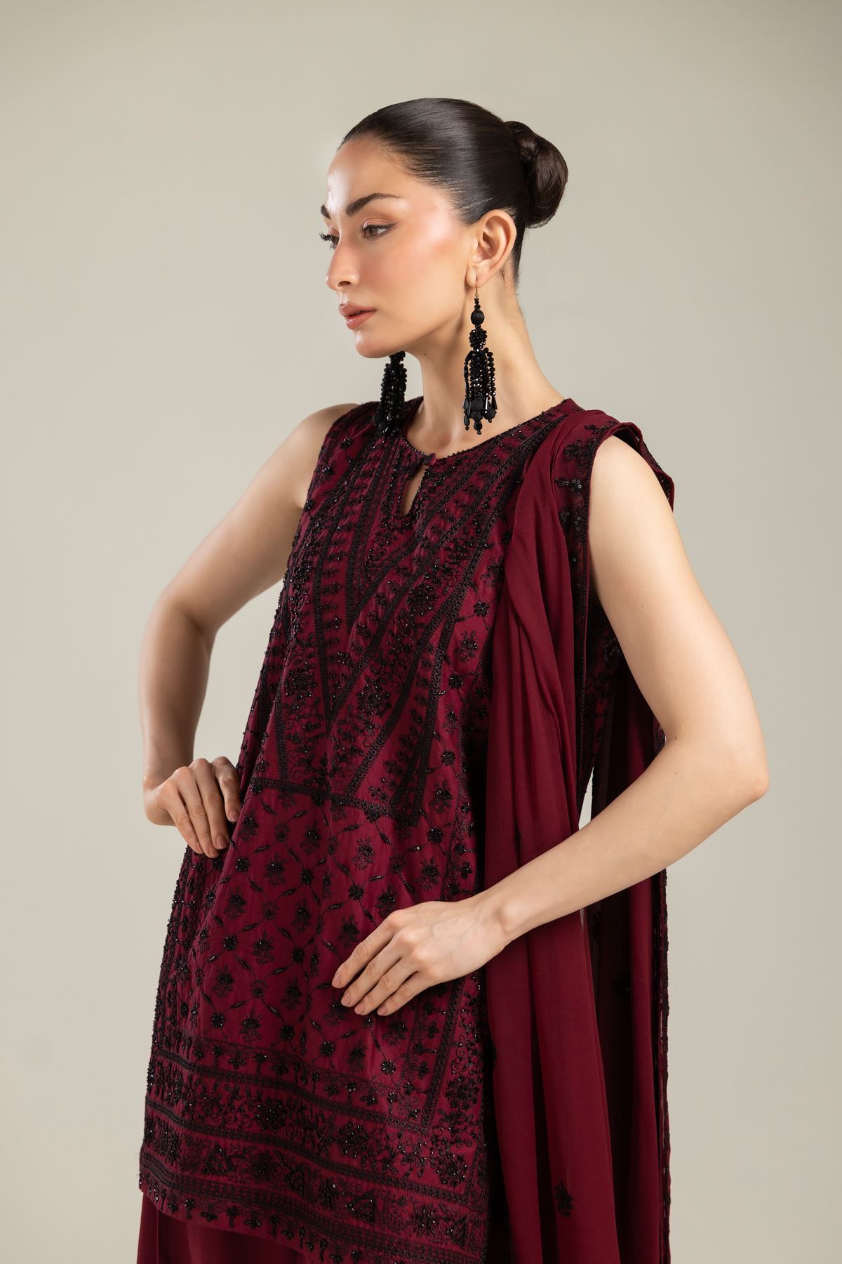 Embroidered Raw Silk 3 Piece Co-ord Set - T-A112-26-106EC1-VG