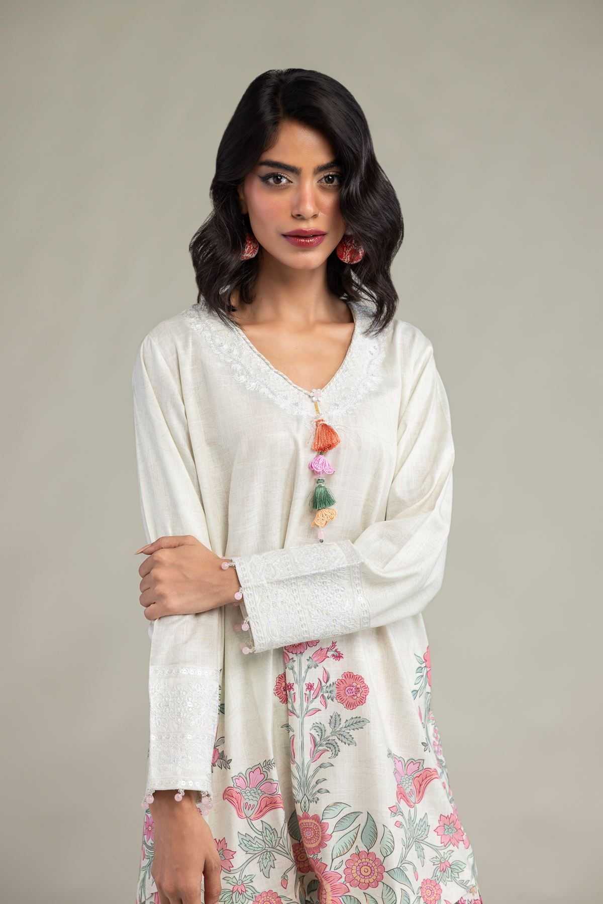Embroidered Raw Silk Short Silk Kurta - 1-26-102-A-F-VG