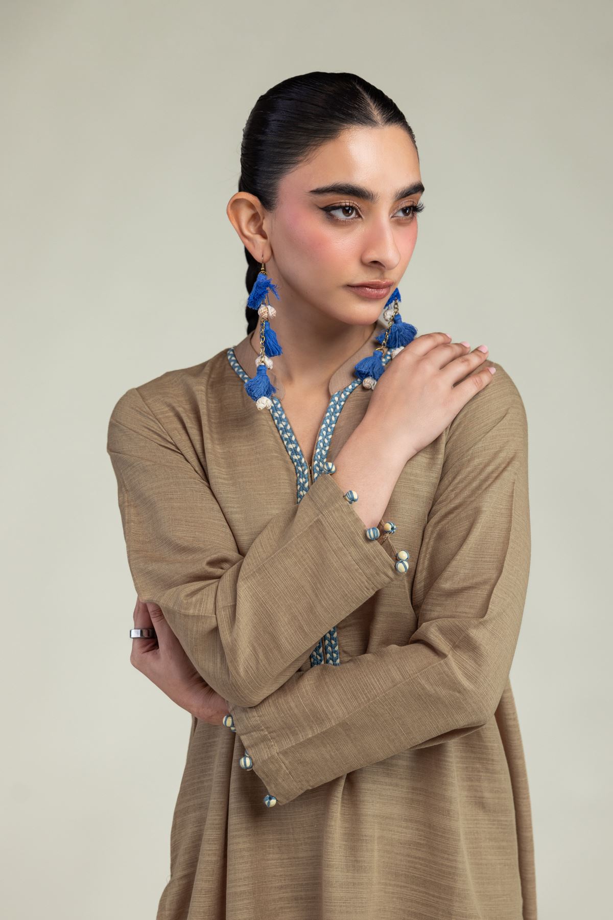 Dyed Textured Cotton Long Cotton Kurta - 1-26-203-A-H1-VG